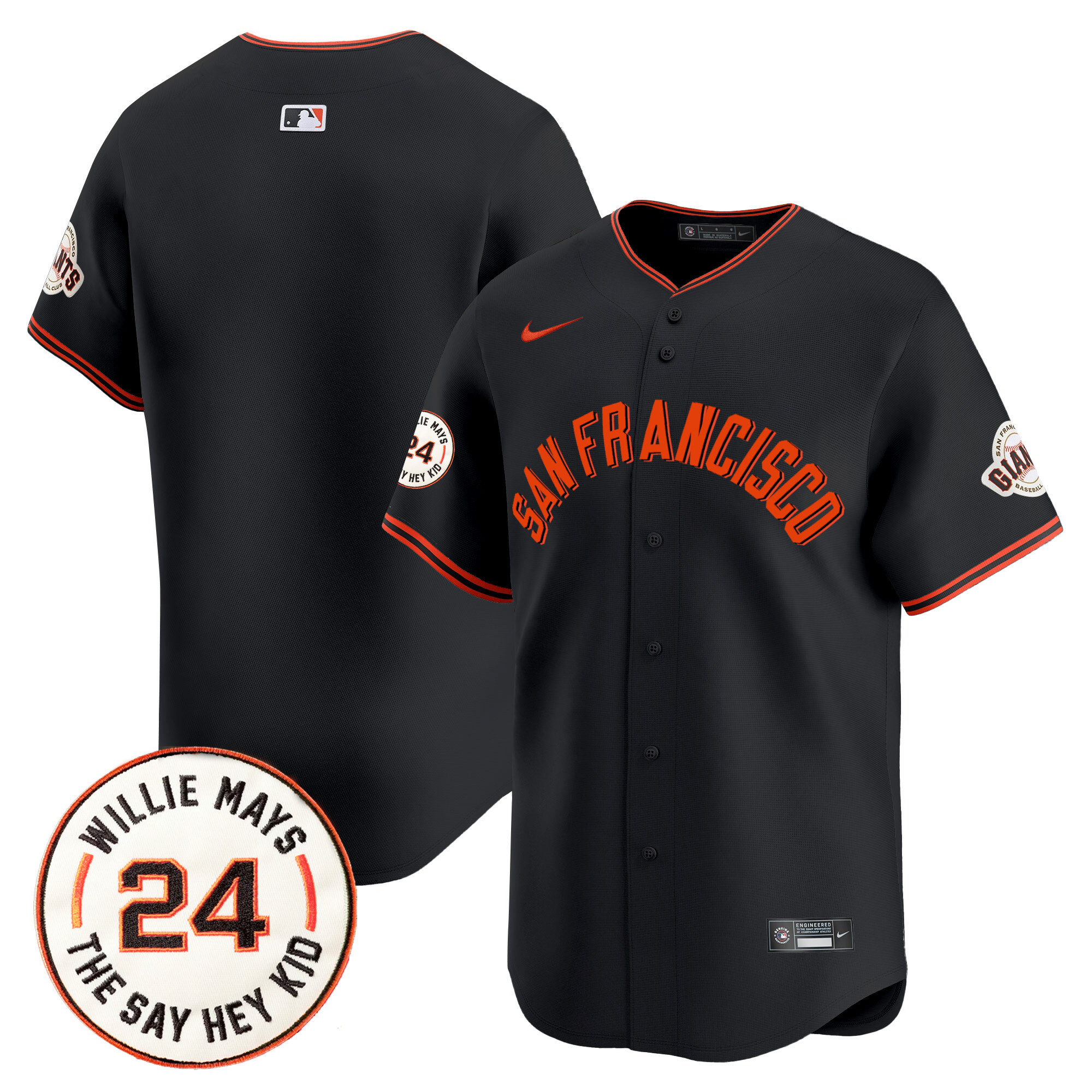 Men's San Francisco Giants 2024 Willie Mays Patch Vapor Premier Limited Jersey V5 - All Stitched