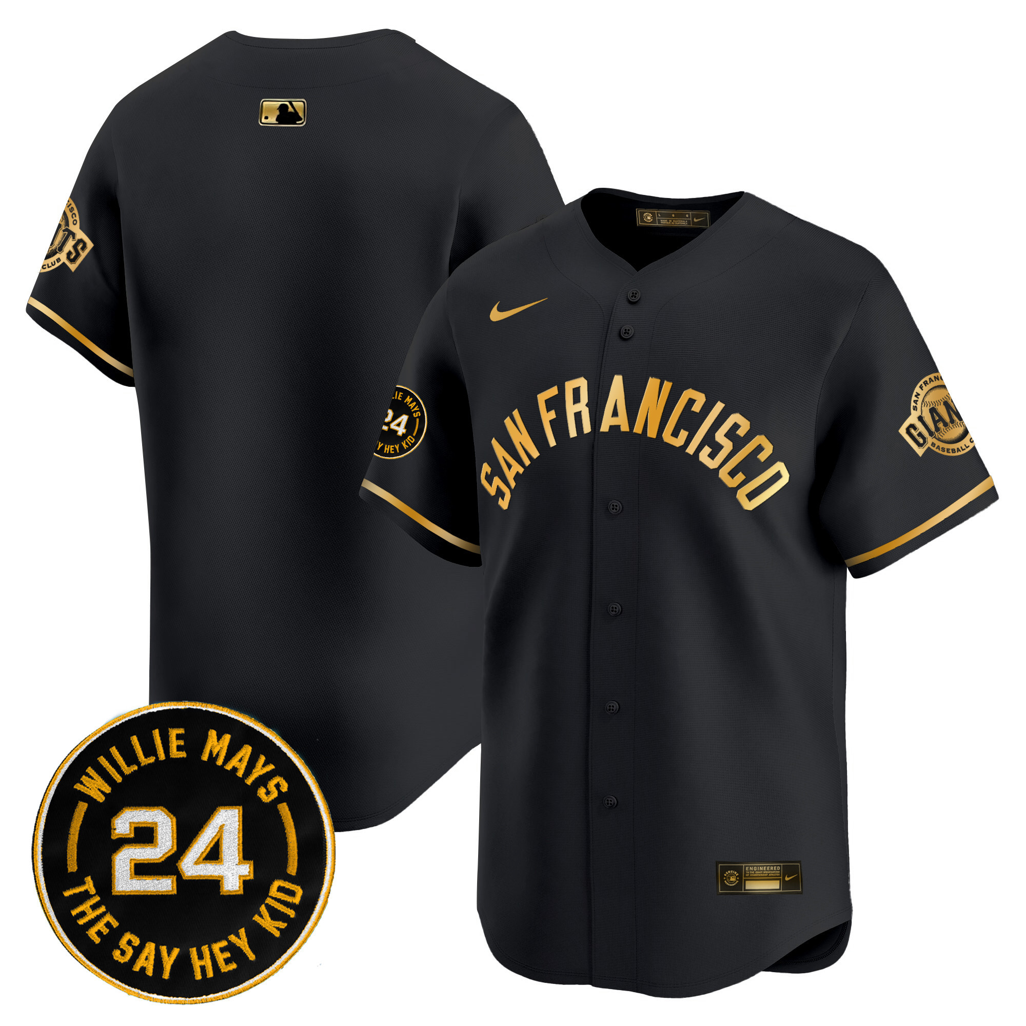 Men's San Francisco Giants 2024 Willie Mays Patch Vapor Premier Limited Jersey V5 - All Stitched