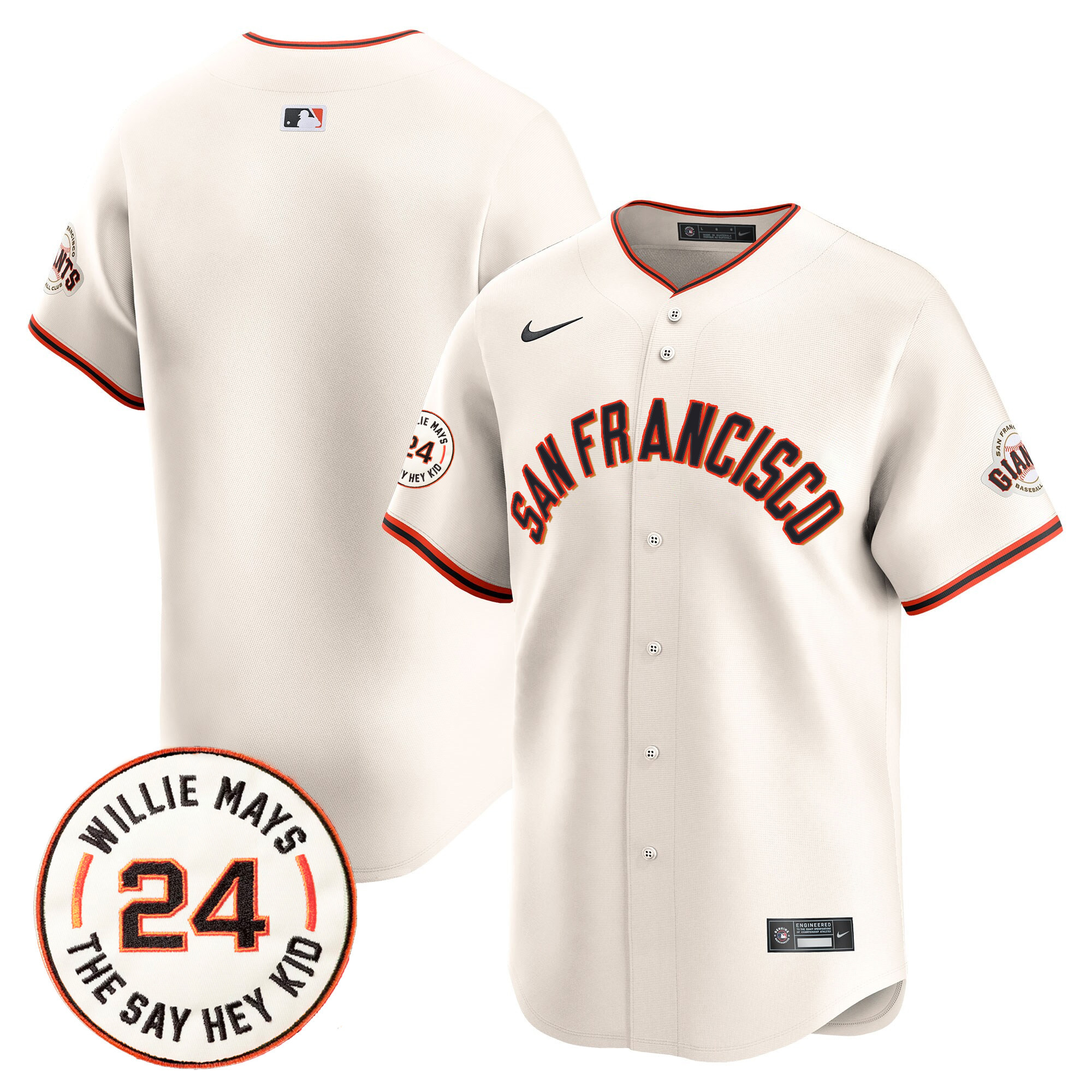 Men's San Francisco Giants 2024 Willie Mays Patch Vapor Premier Limited Jersey V5 - All Stitched