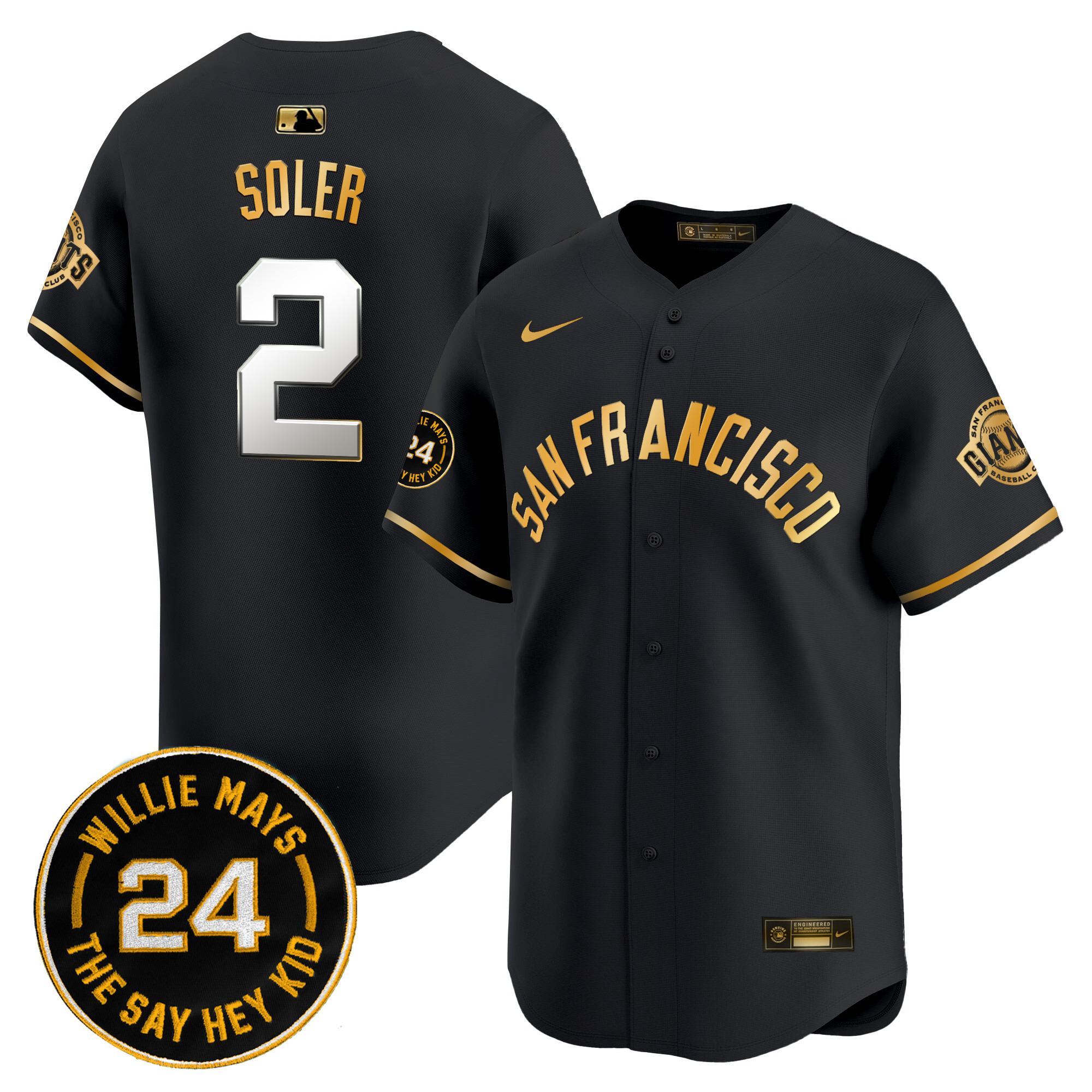 Men's San Francisco Giants 2024 Willie Mays Patch Vapor Premier Limited Jersey V5 - All Stitched
