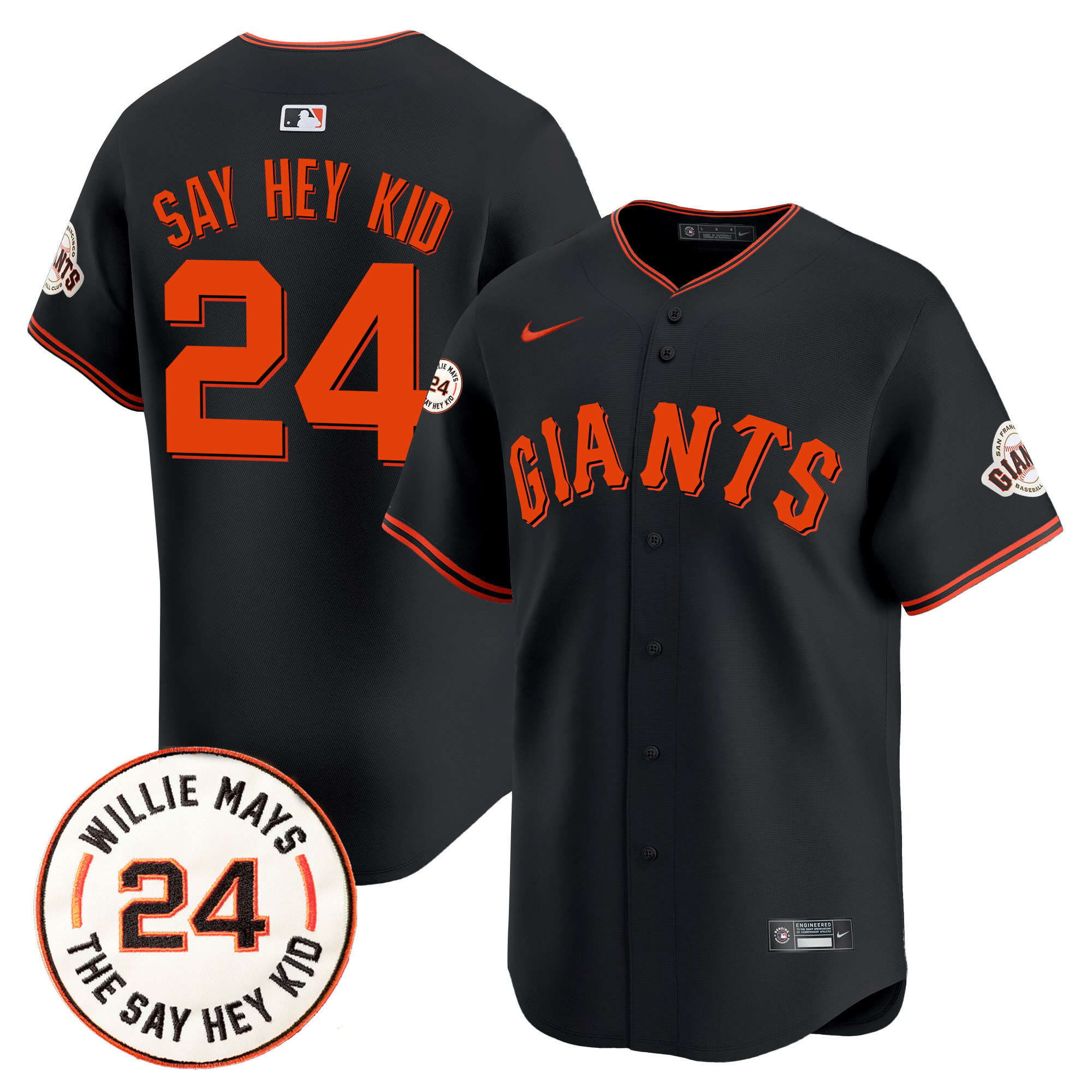 Men's San Francisco Giants 2024 Willie Mays Patch Vapor Premier Limited Jersey V6 - All Stitched