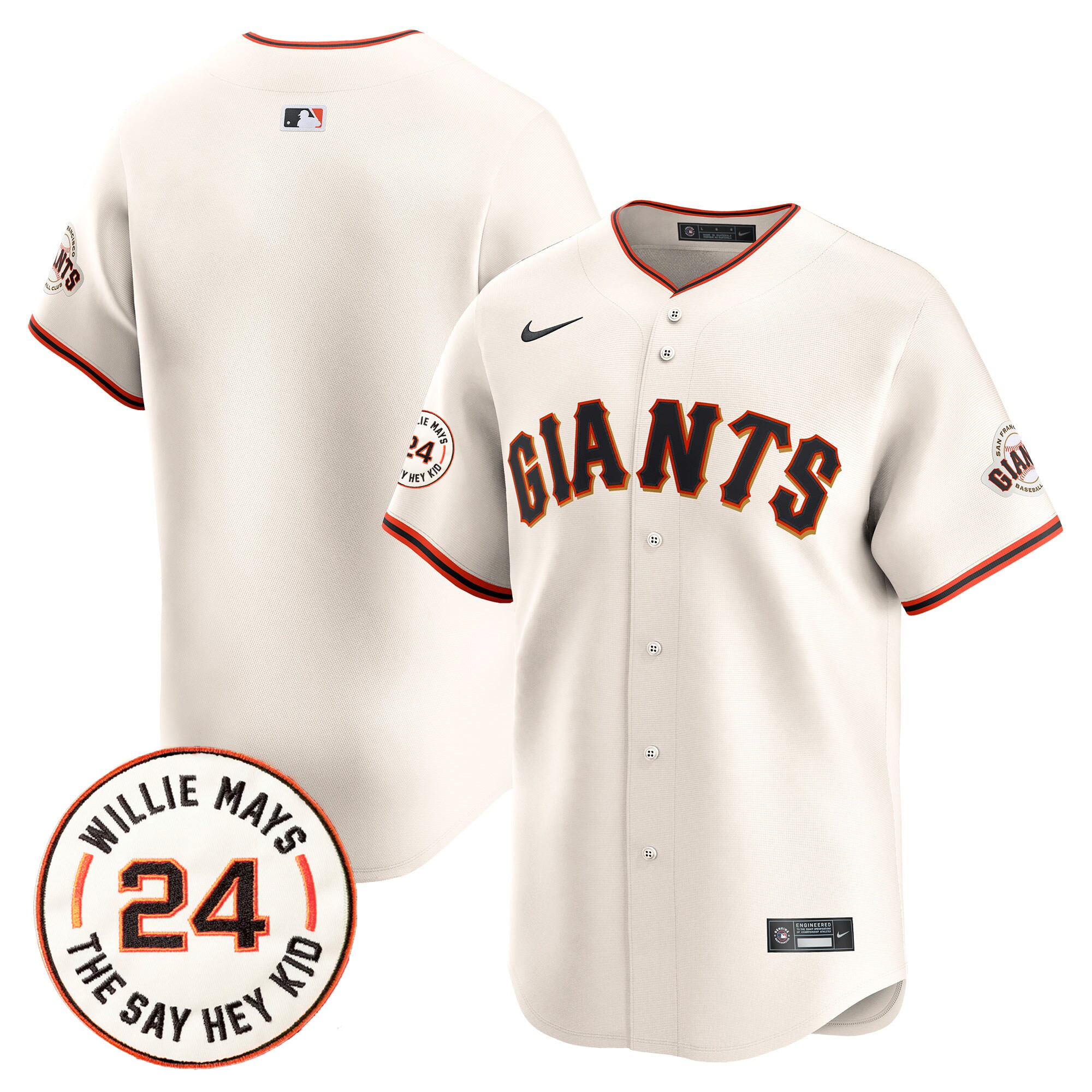 Men's San Francisco Giants 2024 Willie Mays Patch Vapor Premier Limited Jersey V6 - All Stitched