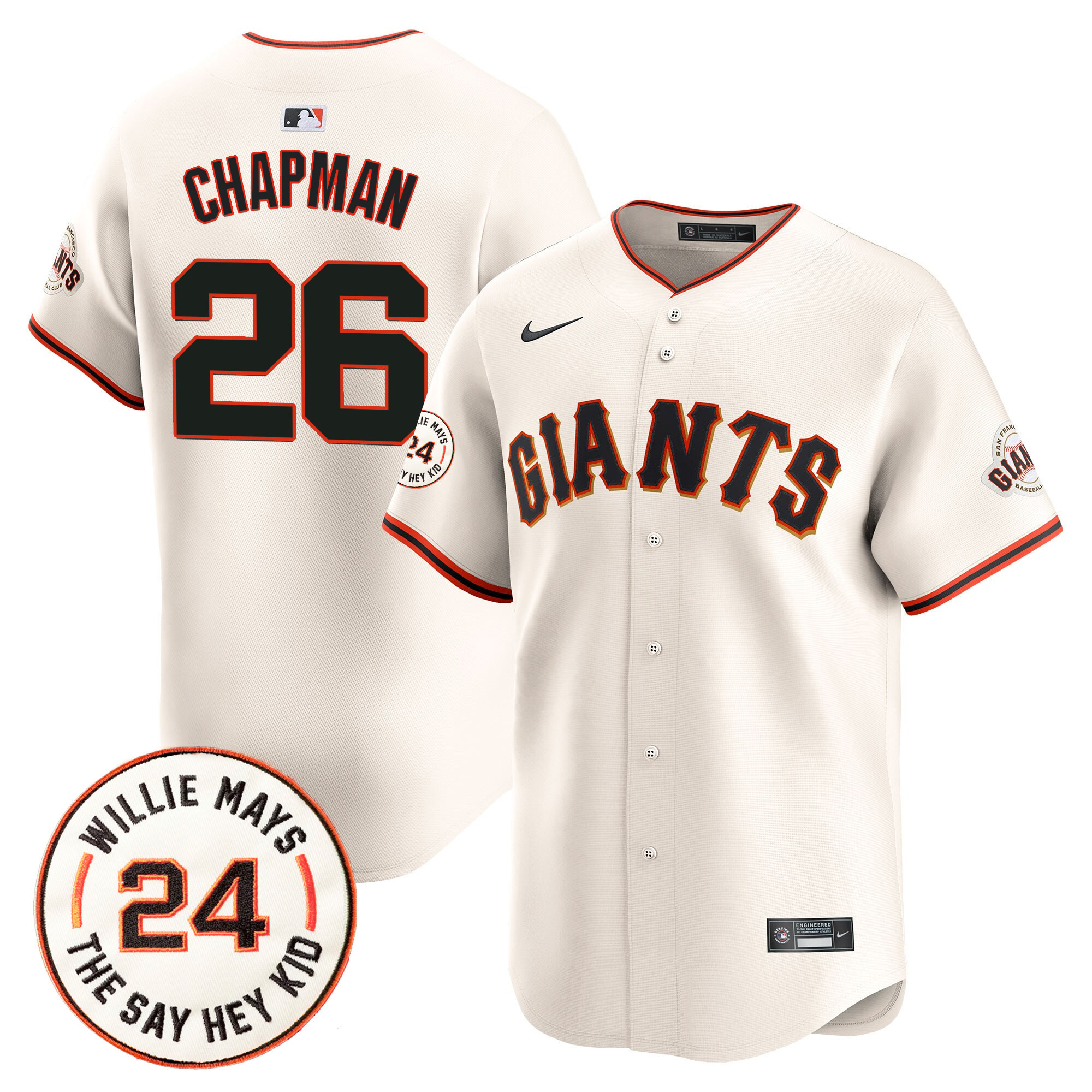 Men's San Francisco Giants 2024 Willie Mays Patch Vapor Premier Limited Jersey V6 - All Stitched
