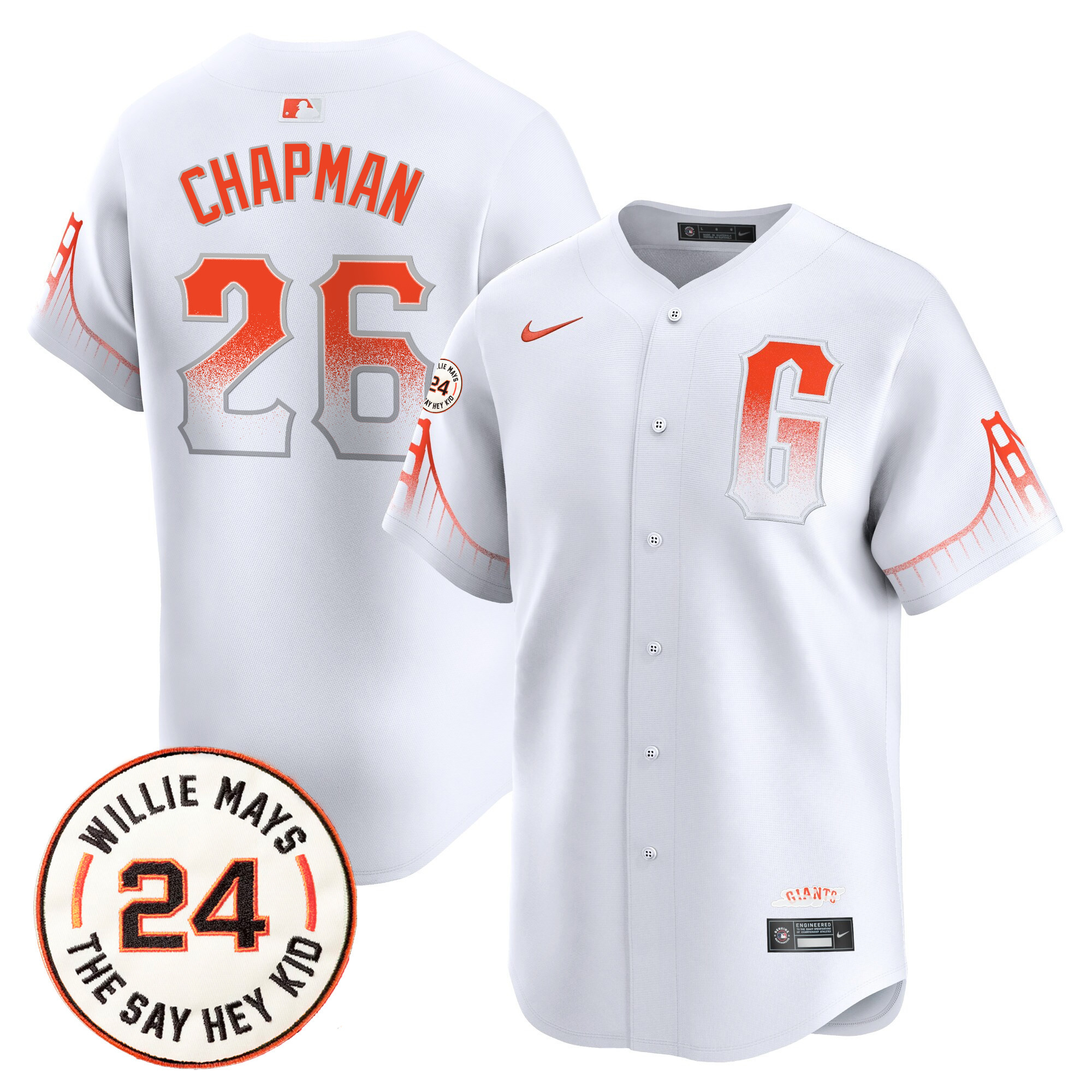 Men's San Francisco Giants 2024 Willie Mays Patch Vapor Premier Limited Jersey V6 - All Stitched
