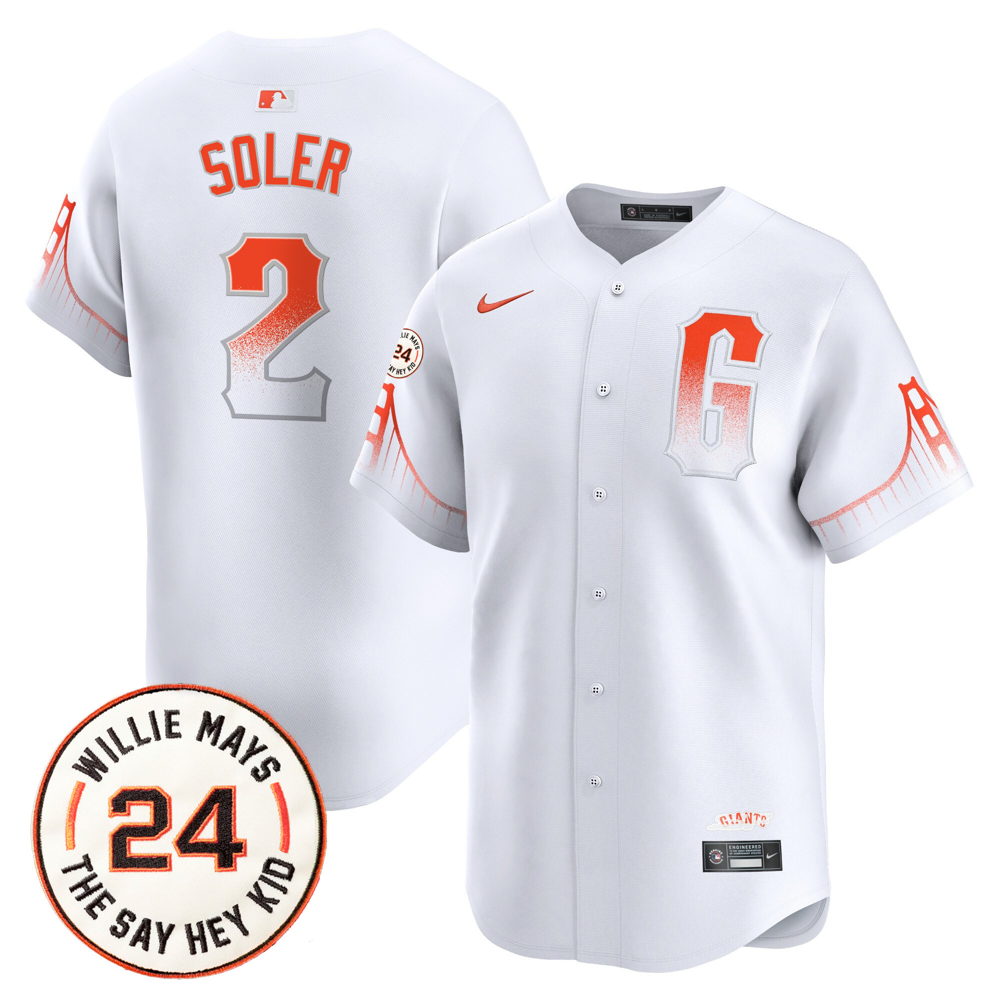Men's San Francisco Giants 2024 Willie Mays Patch Vapor Premier Limited Jersey V6 - All Stitched