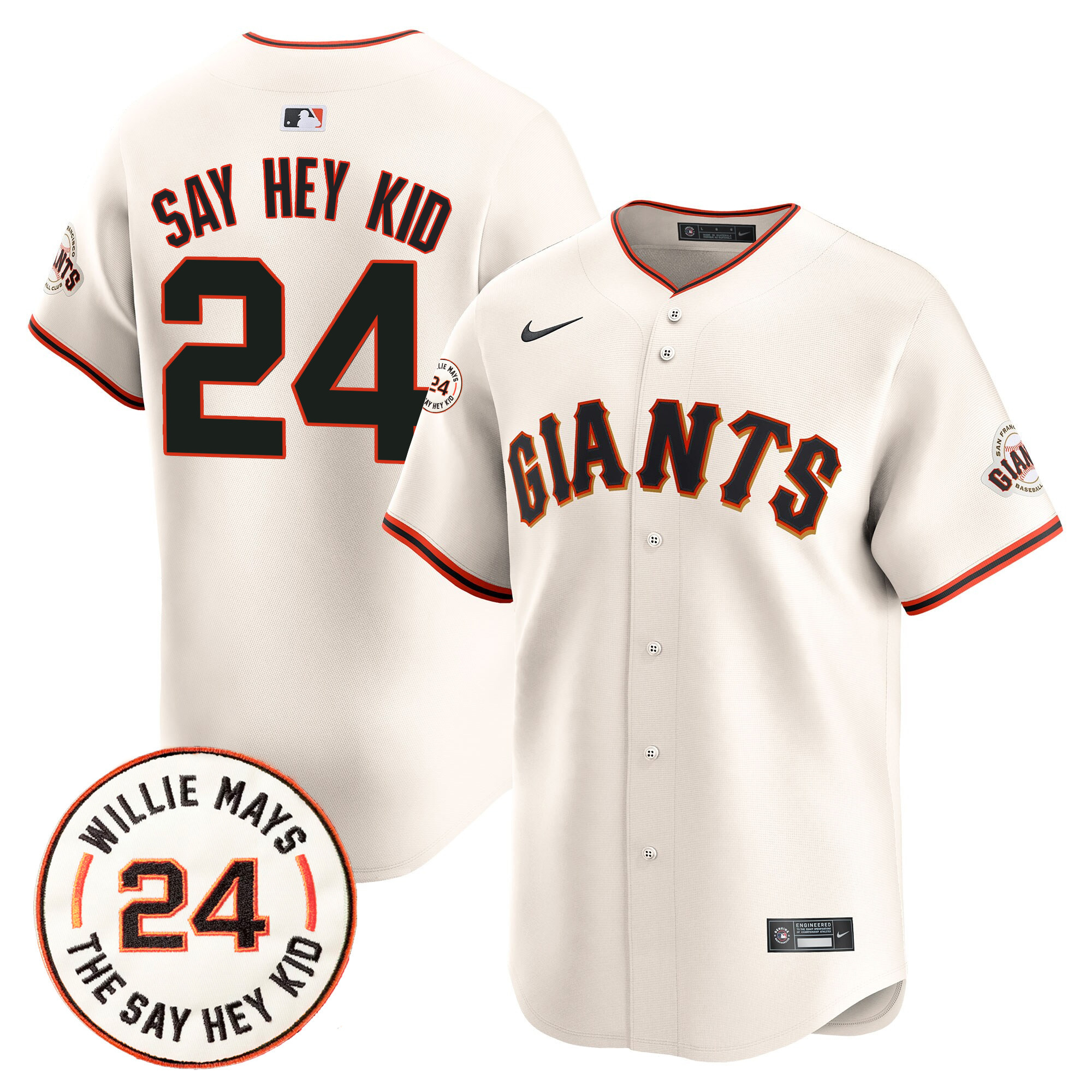 Men's San Francisco Giants 2024 Willie Mays Patch Vapor Premier Limited Jersey V6 - All Stitched