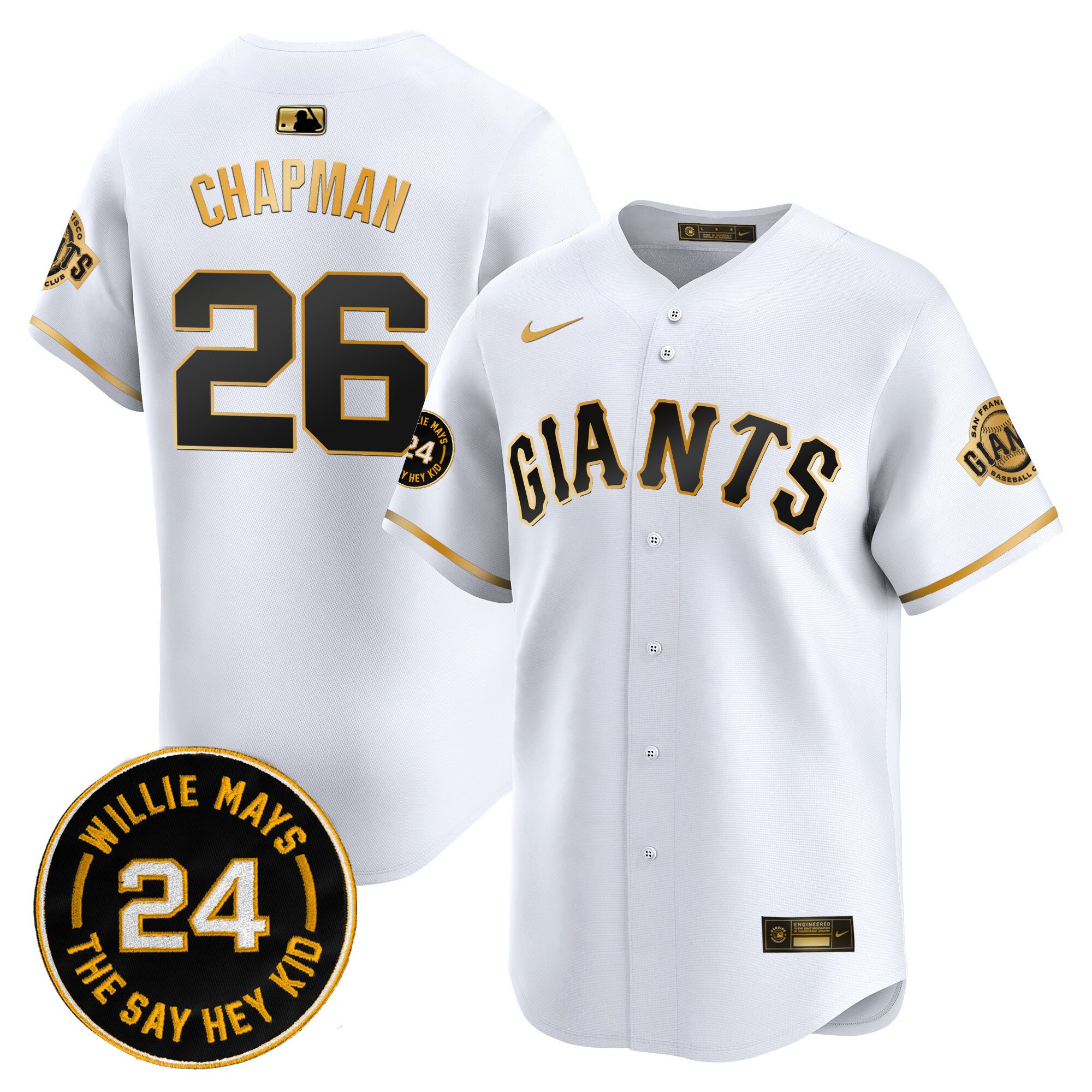 Men's San Francisco Giants 2024 Willie Mays Patch Vapor Premier Limited Jersey V6 - All Stitched