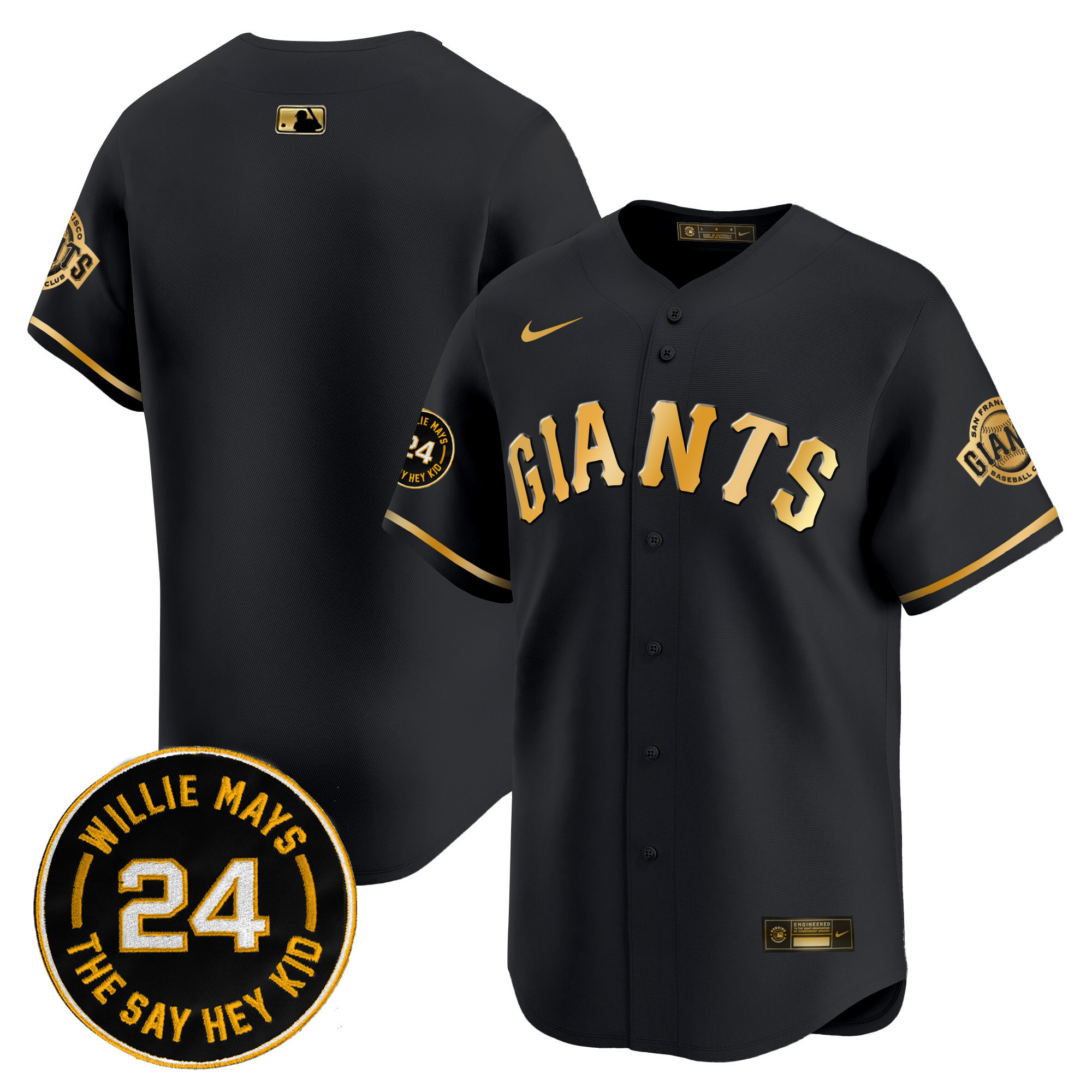 Men's San Francisco Giants 2024 Willie Mays Patch Vapor Premier Limited Jersey V6 - All Stitched