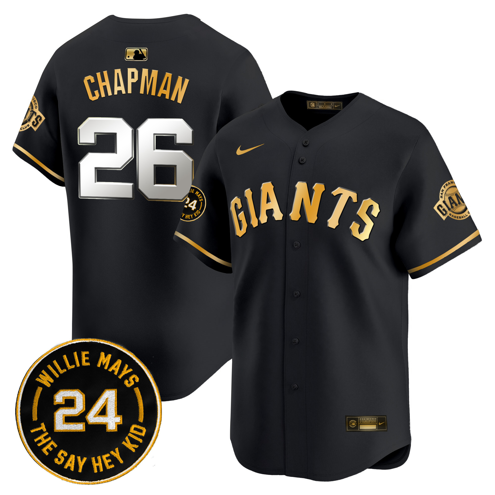 Men's San Francisco Giants 2024 Willie Mays Patch Vapor Premier Limited Jersey V6 - All Stitched