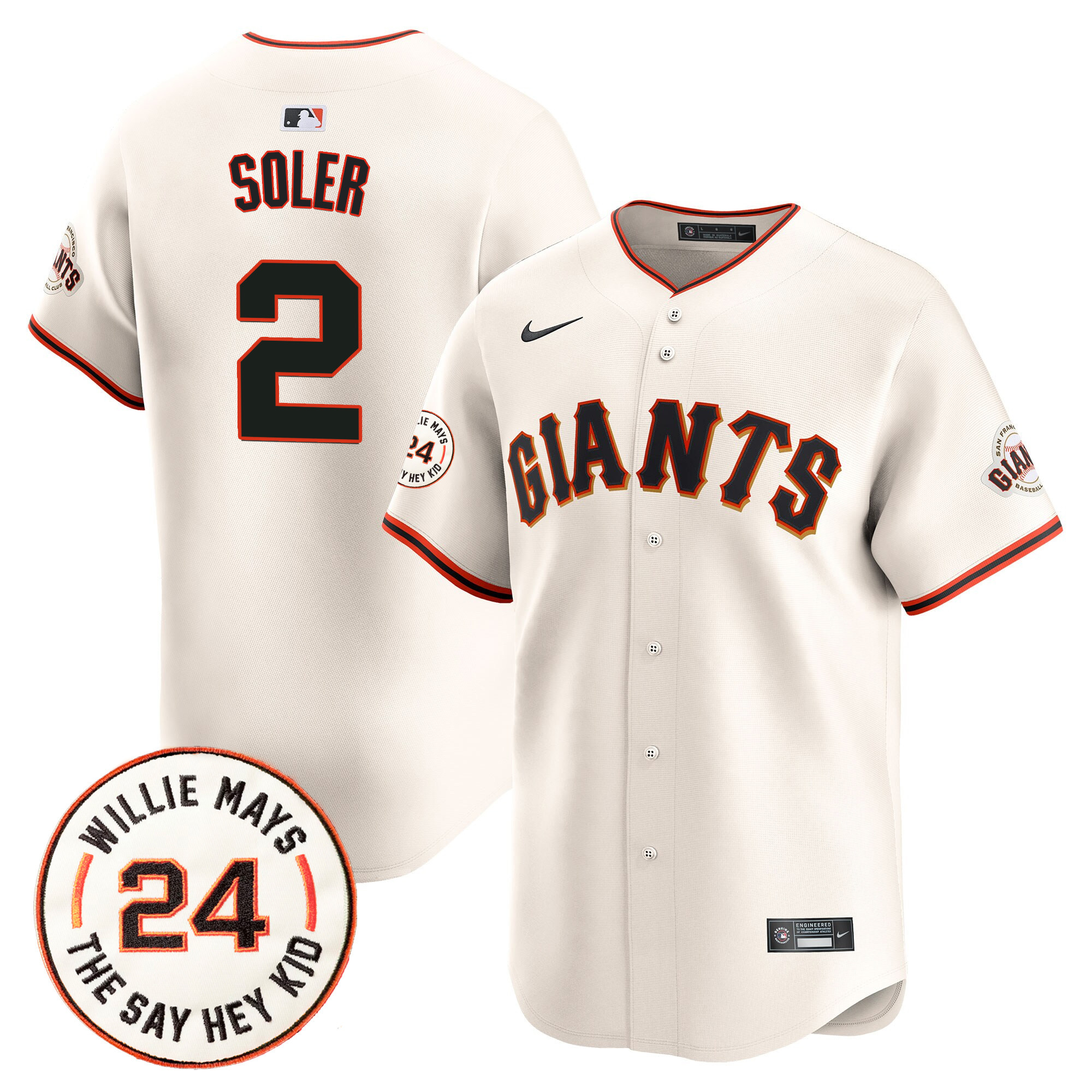 Men's San Francisco Giants 2024 Willie Mays Patch Vapor Premier Limited Jersey V6 - All Stitched