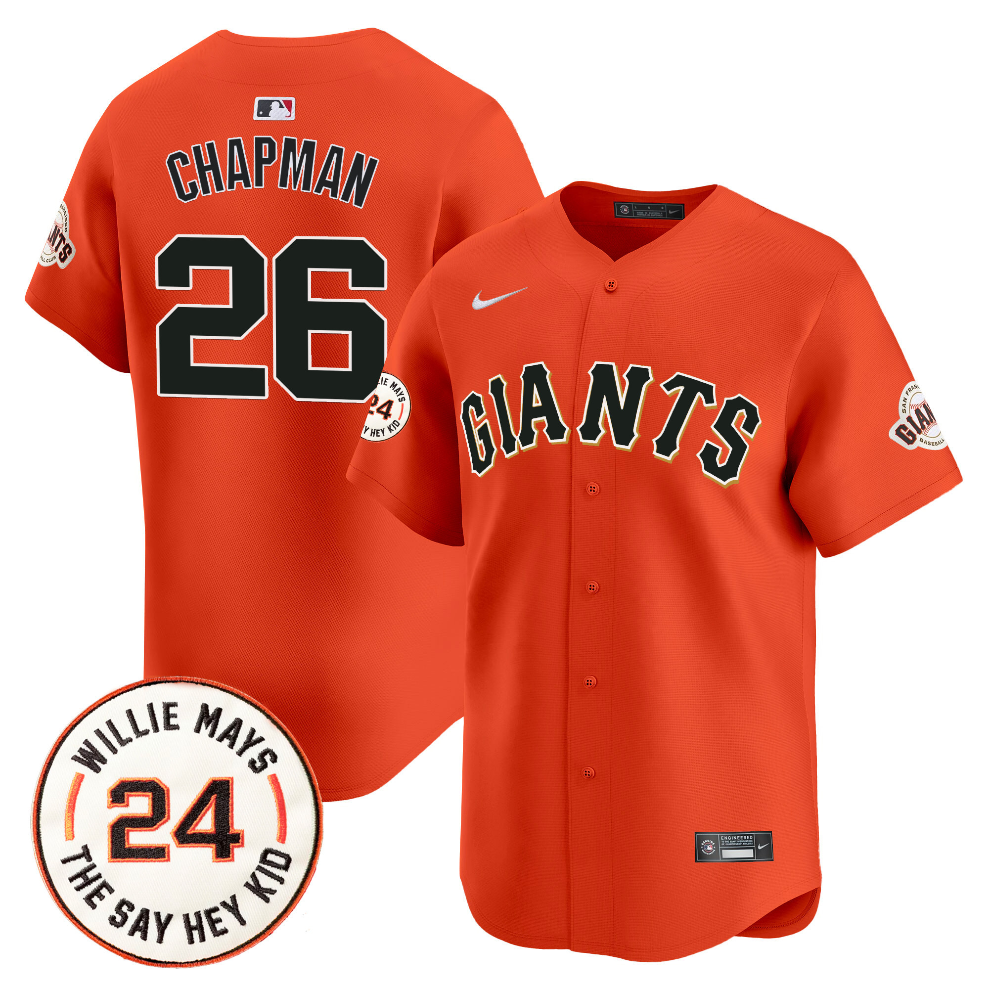 Men's San Francisco Giants 2024 Willie Mays Patch Vapor Premier Limited Jersey V6 - All Stitched