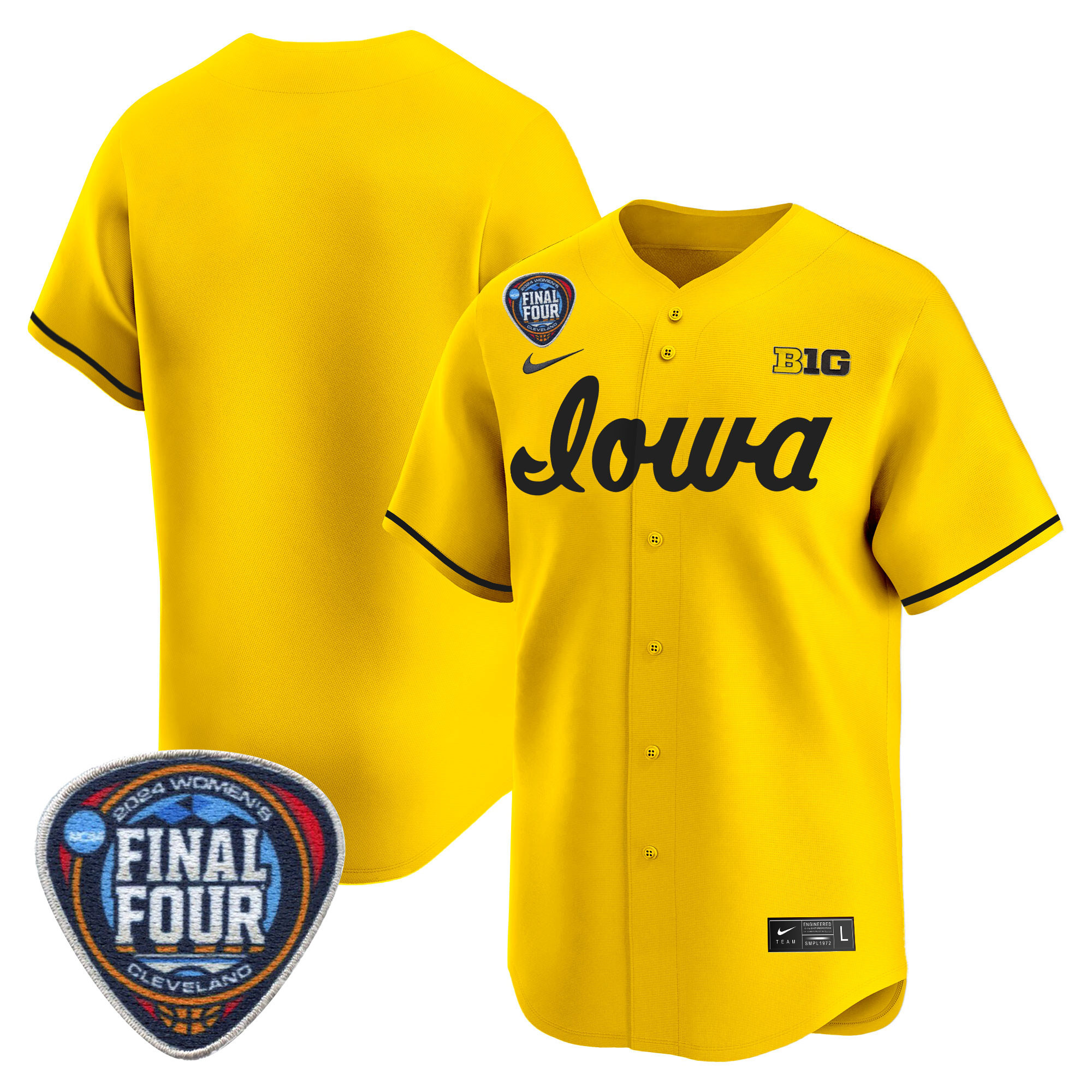 Men's Size - Iowa Hawkeyes 2024 Final Four Baseball Jersey - Women Patch - All Stitched