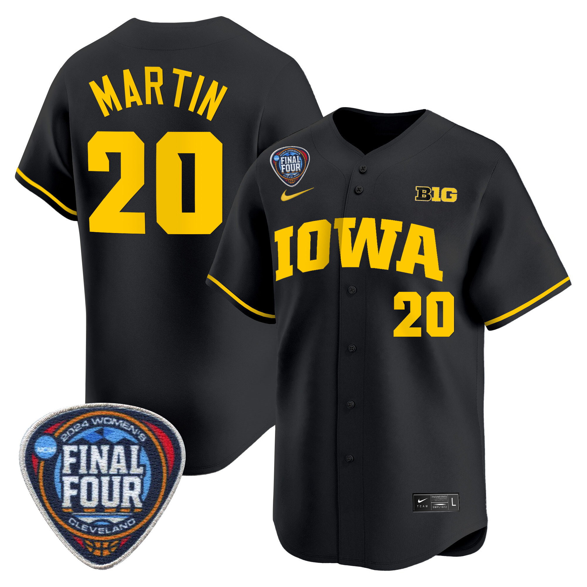 Men's Size - Iowa Hawkeyes 2024 Final Four Baseball Jersey - Women Patch - All Stitched