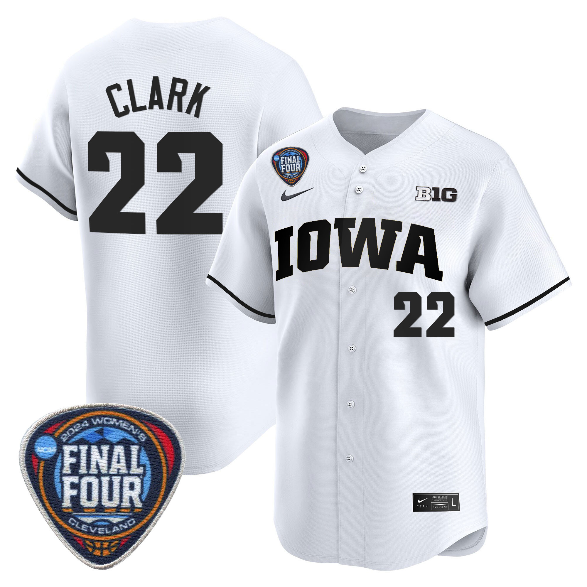 Men's Size - Iowa Hawkeyes 2024 Final Four Baseball Jersey - Women Patch - All Stitched