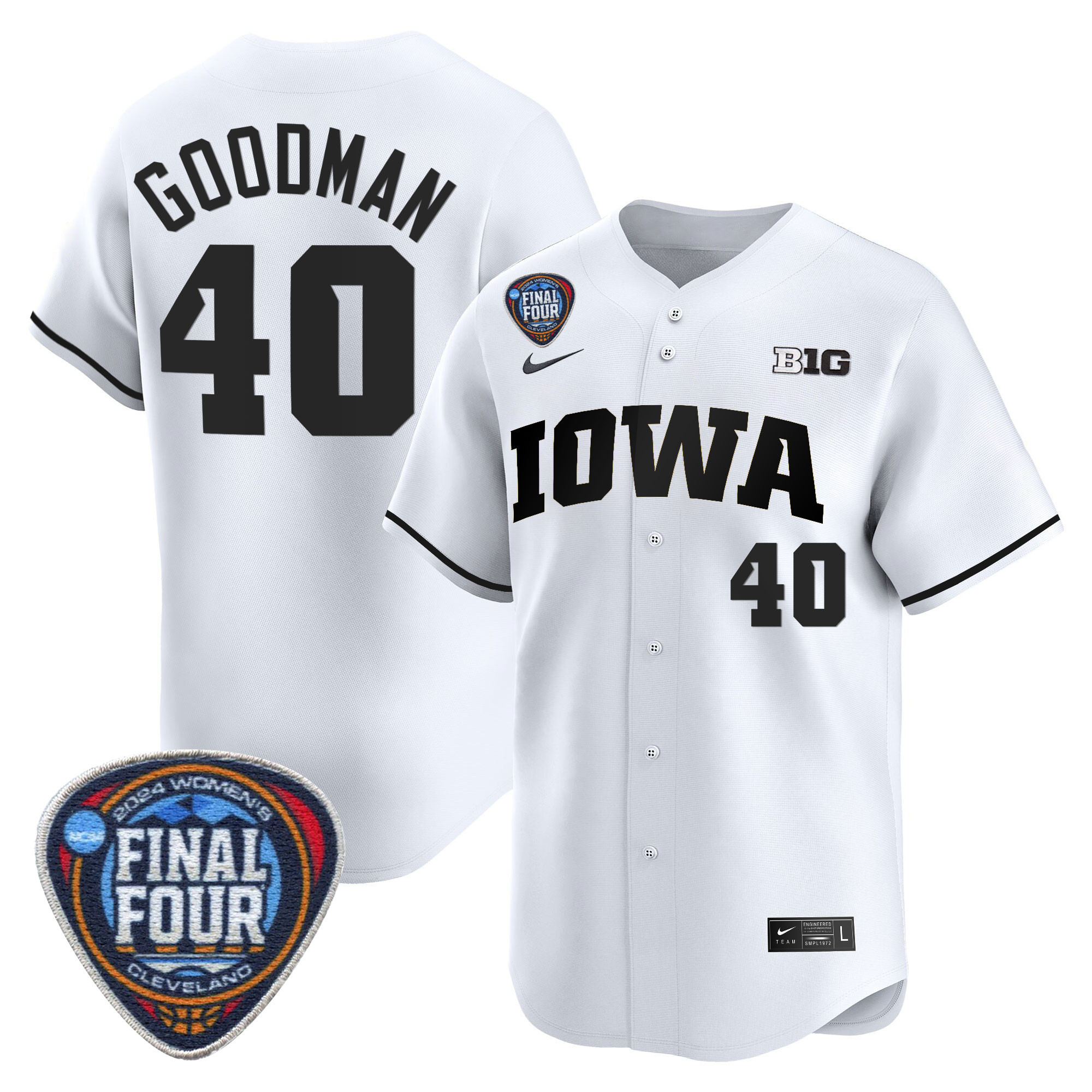 Men's Size - Iowa Hawkeyes 2024 Final Four Baseball Jersey - Women Patch - All Stitched