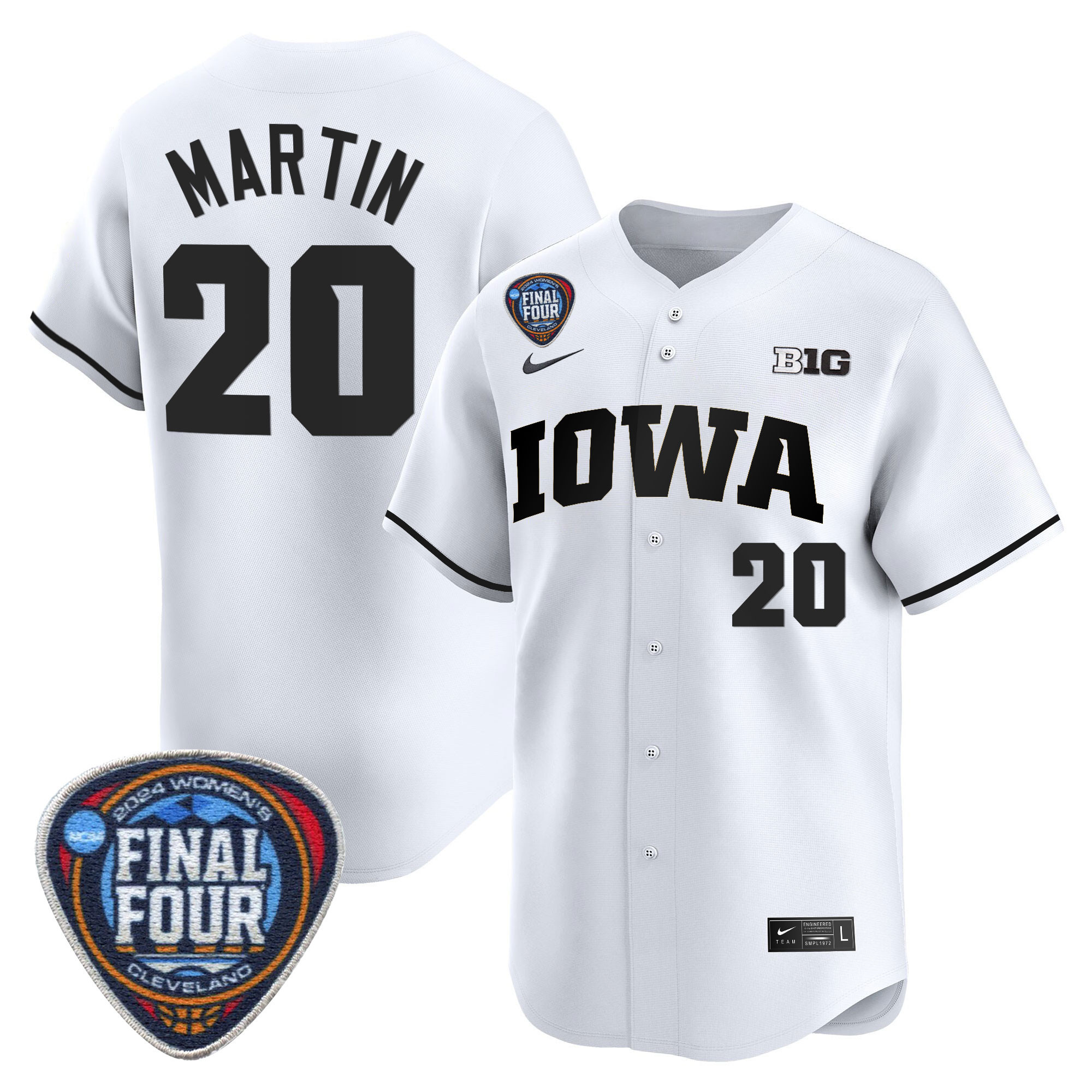 Men's Size - Iowa Hawkeyes 2024 Final Four Baseball Jersey - Women Patch - All Stitched
