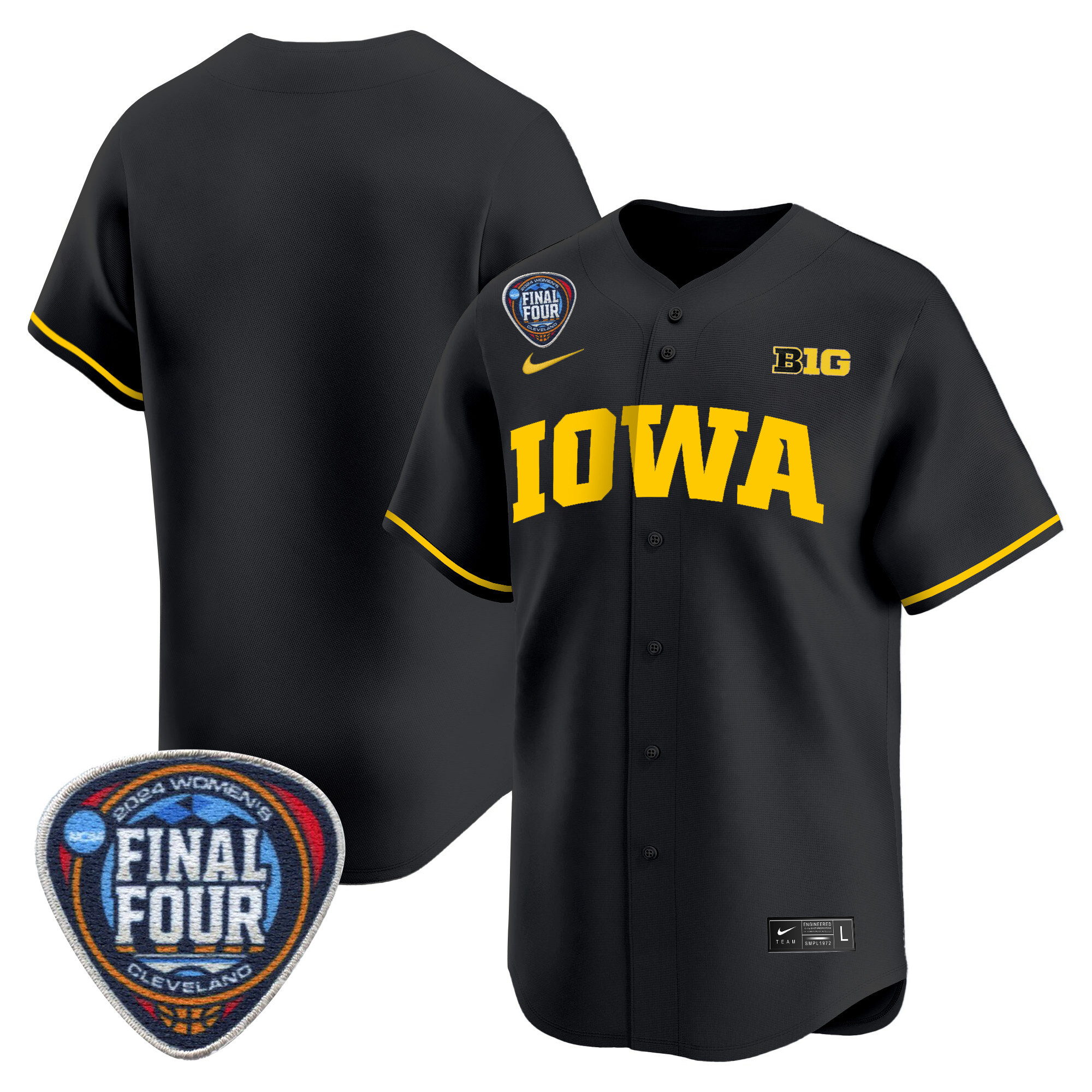 Men's Size - Iowa Hawkeyes 2024 Final Four Baseball Jersey - Women Patch - All Stitched