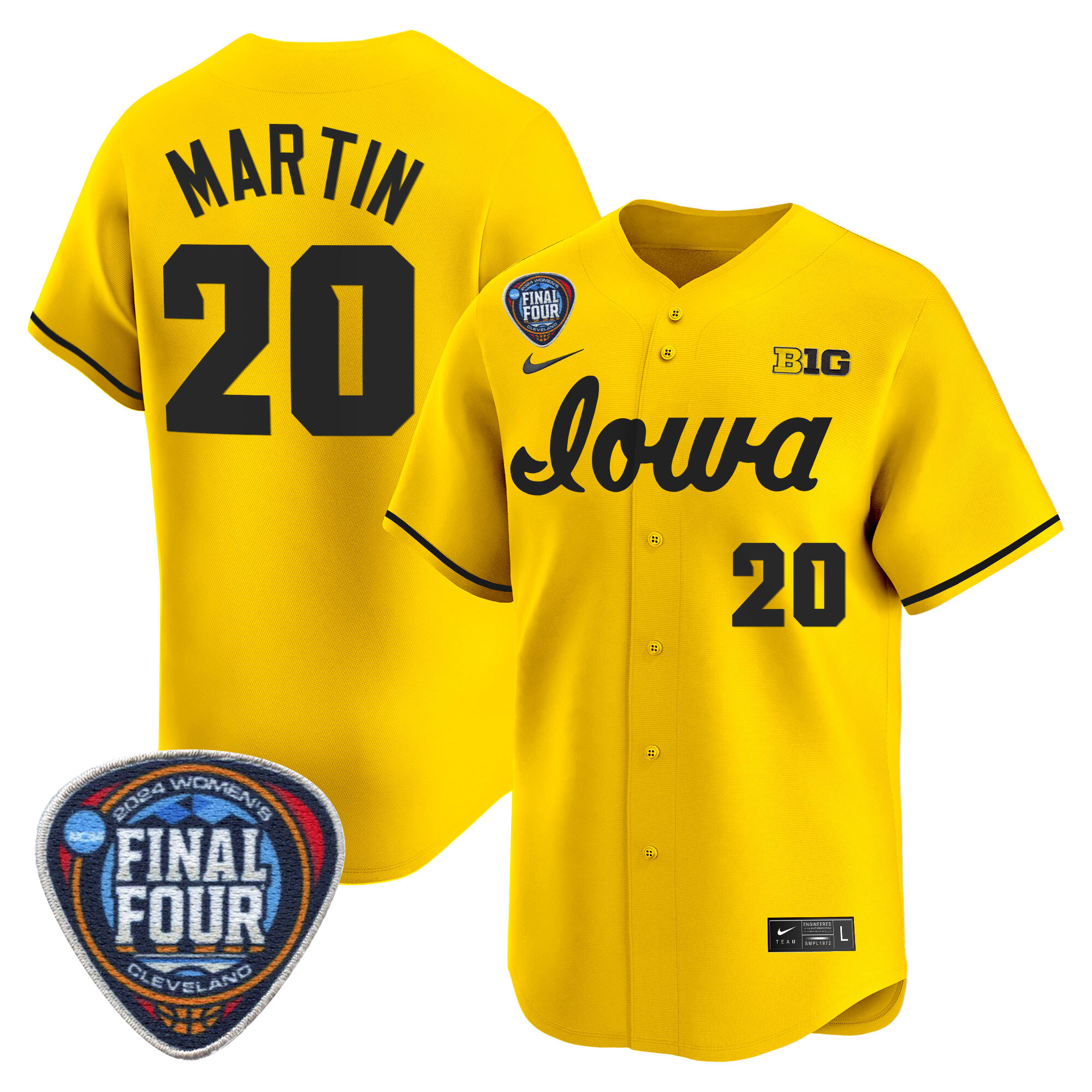 Men's Size - Iowa Hawkeyes 2024 Final Four Baseball Jersey - Women Patch - All Stitched