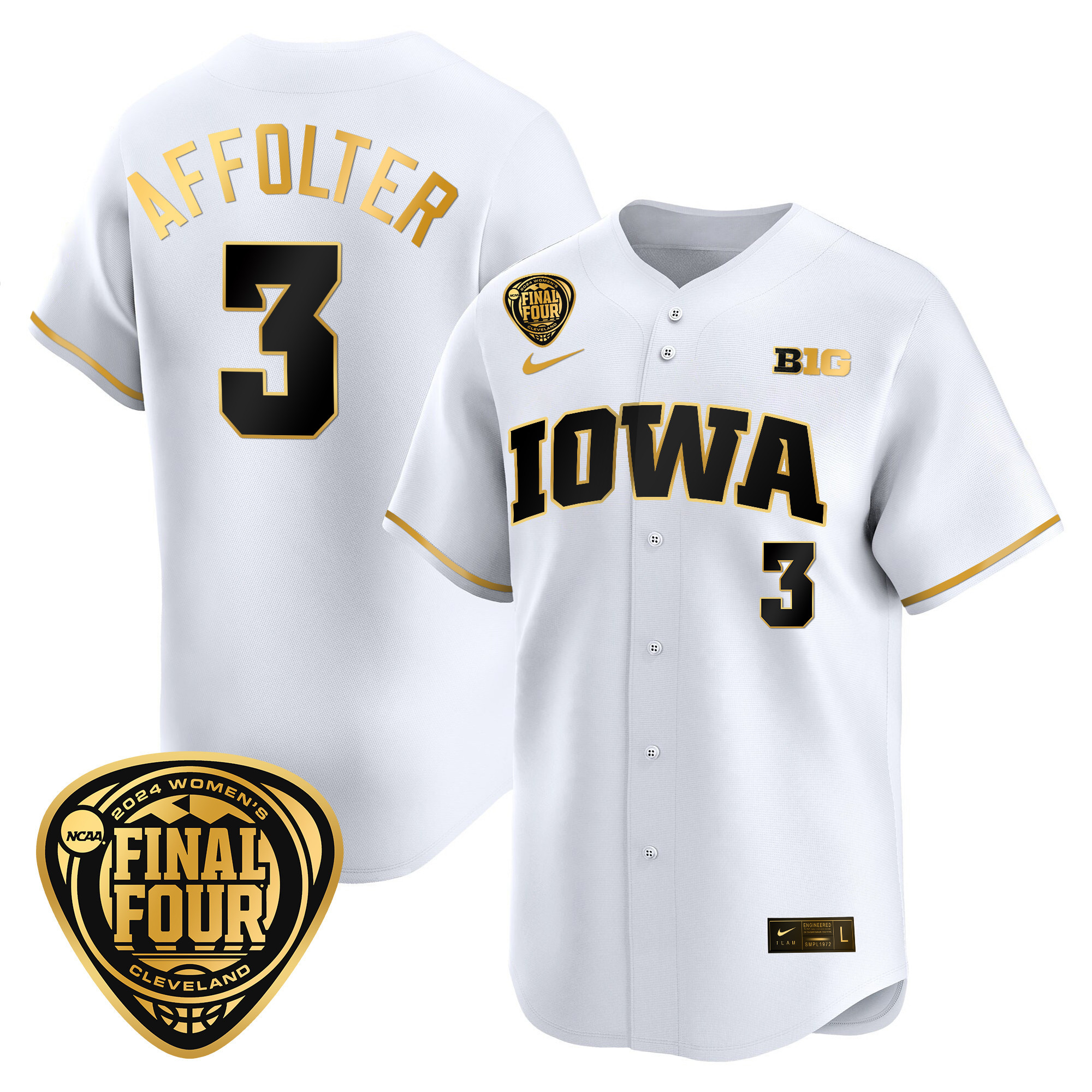 Men's Size - Iowa Hawkeyes 2024 Final Four Baseball Jersey - Women Patch - All Stitched