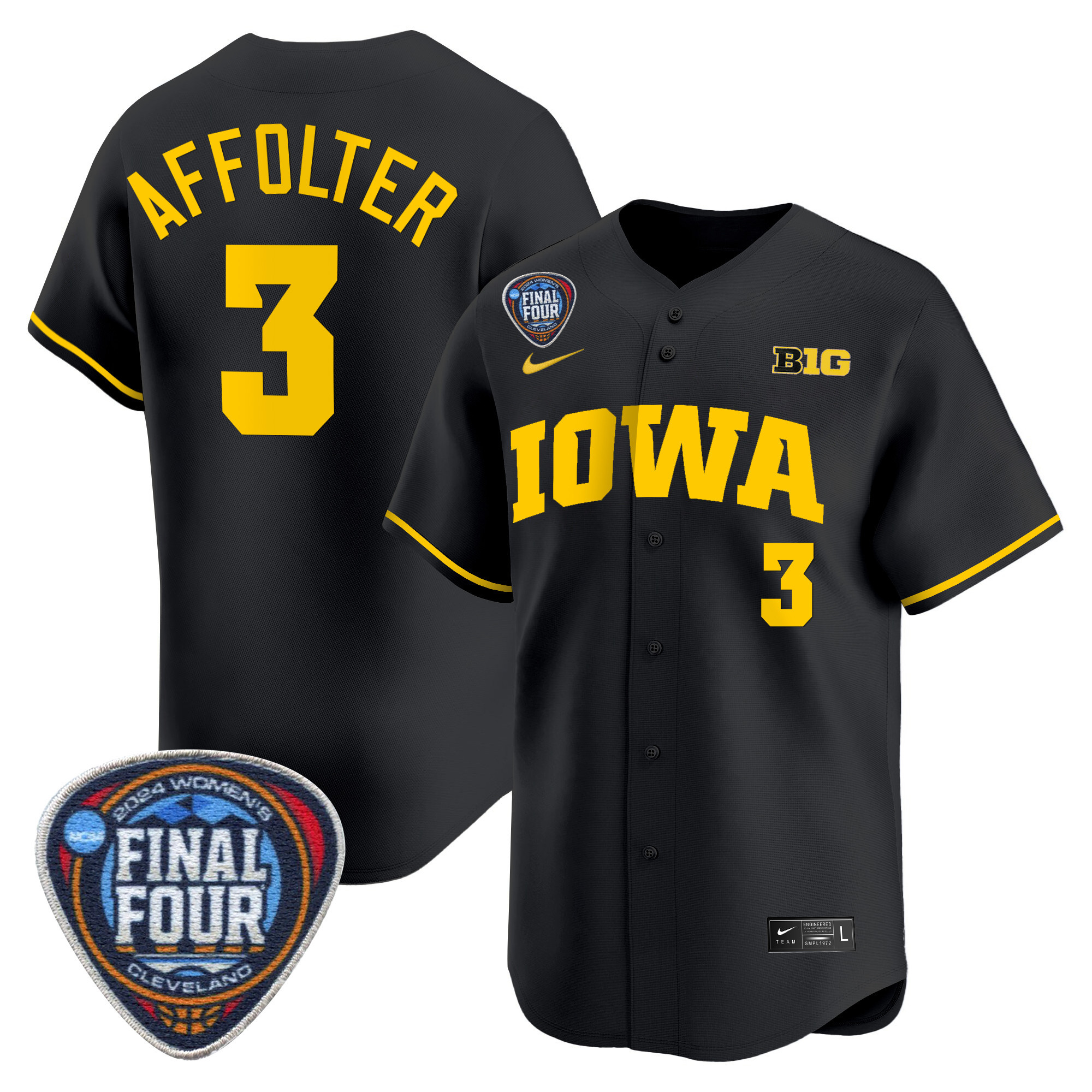Men's Size - Iowa Hawkeyes 2024 Final Four Baseball Jersey - Women Patch - All Stitched