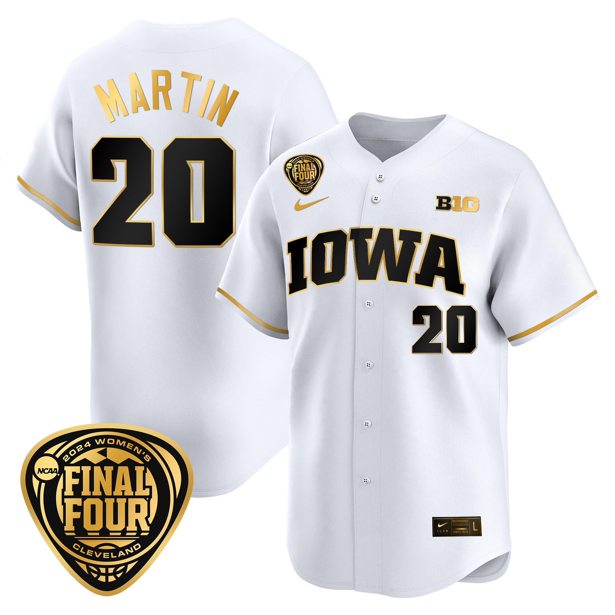 Men's Size - Iowa Hawkeyes 2024 Final Four Baseball Jersey - Women Patch - All Stitched