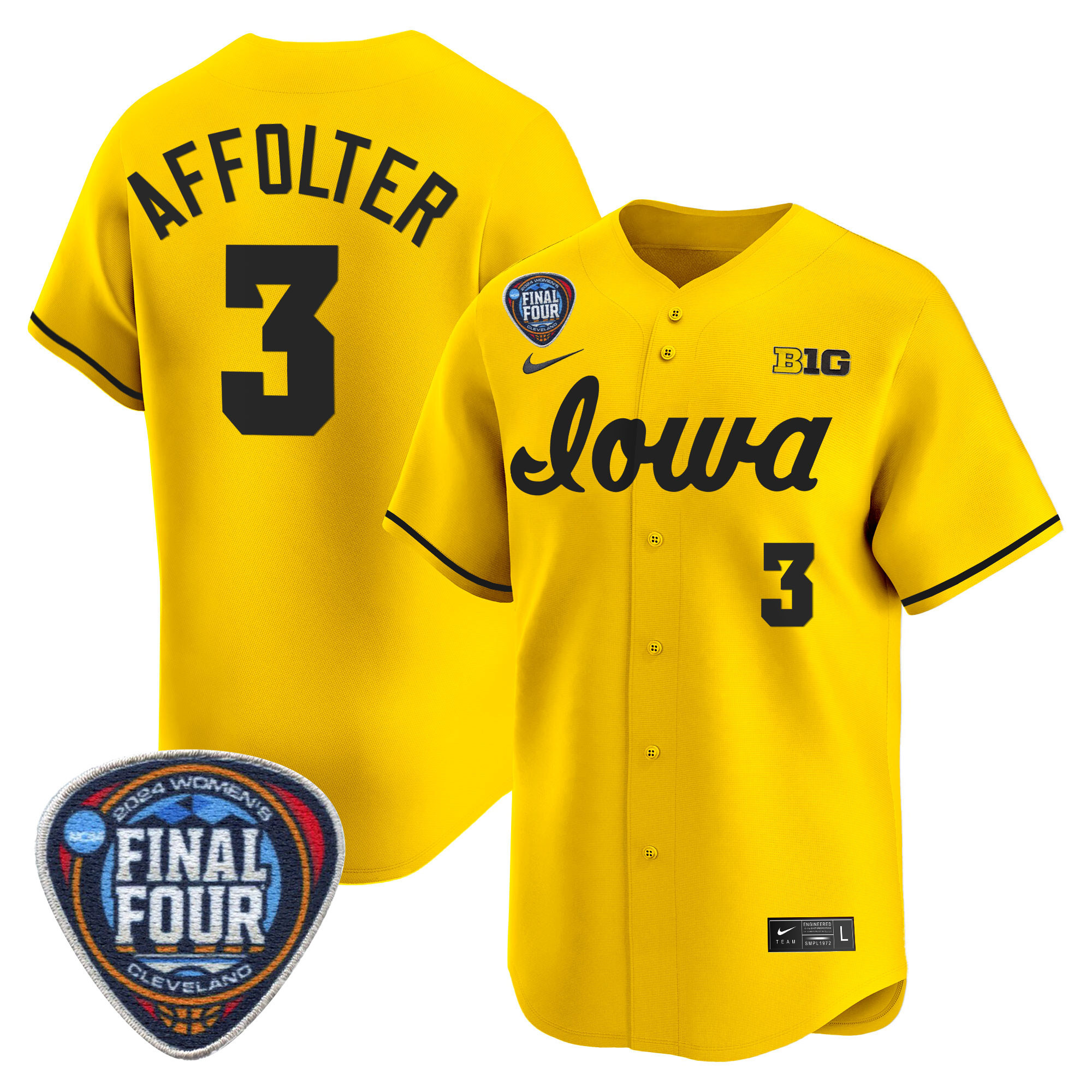 Men's Size - Iowa Hawkeyes 2024 Final Four Baseball Jersey - Women Patch - All Stitched