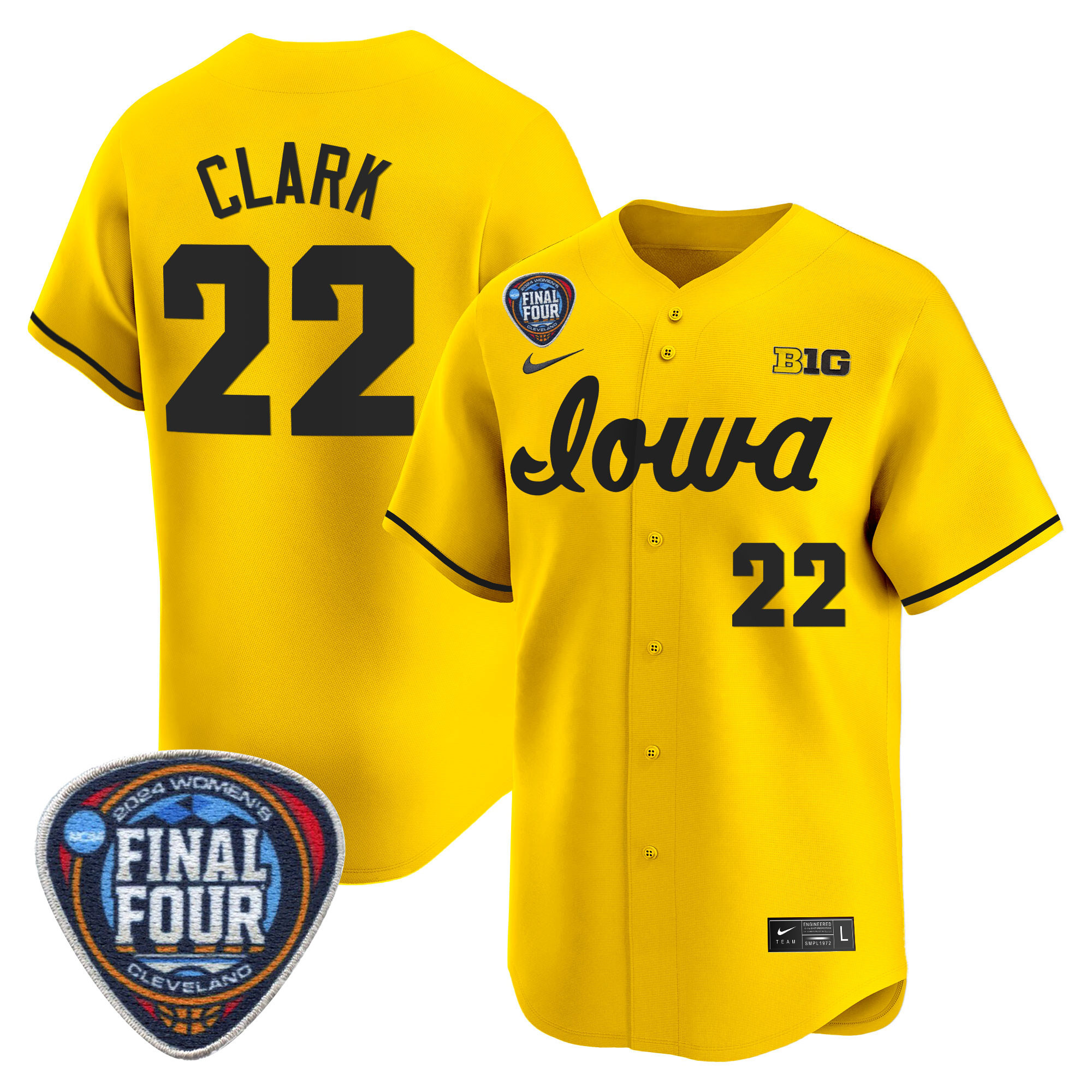 Men's Size - Iowa Hawkeyes 2024 Final Four Baseball Jersey - Women Patch - All Stitched