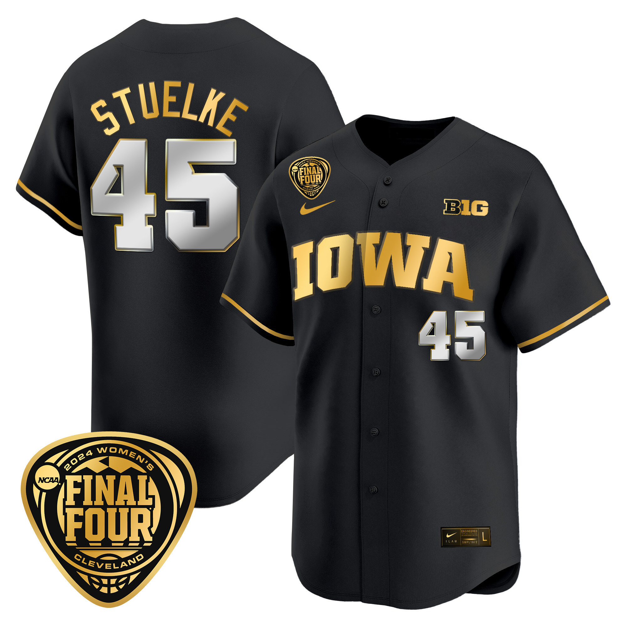 Men's Size - Iowa Hawkeyes 2024 Final Four Baseball Jersey - Women Patch - All Stitched