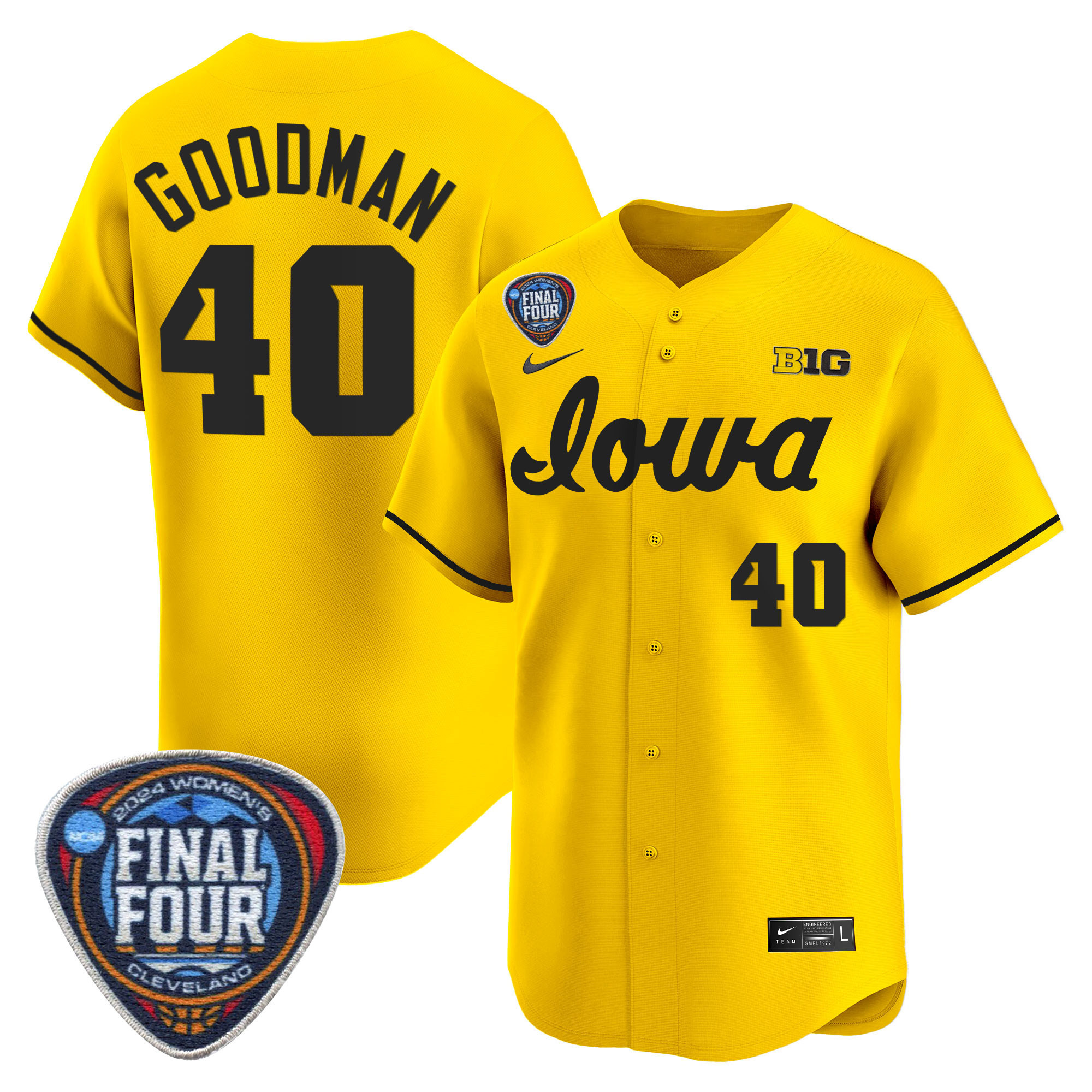 Men's Size - Iowa Hawkeyes 2024 Final Four Baseball Jersey - Women Patch - All Stitched