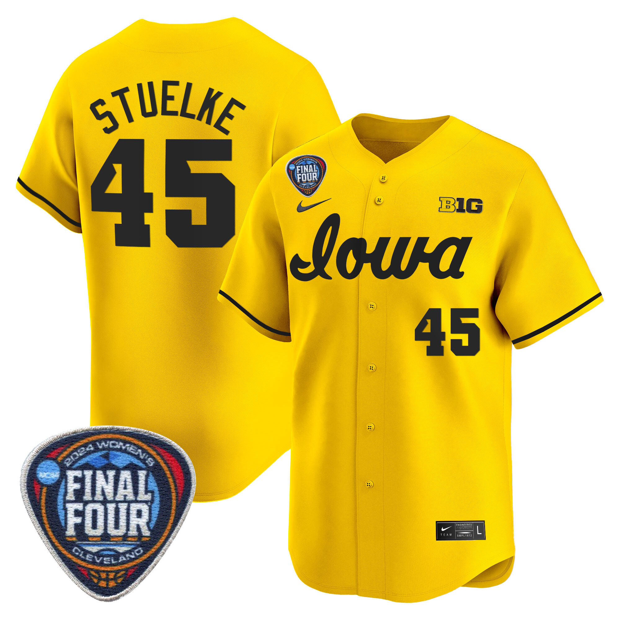 Men's Size - Iowa Hawkeyes 2024 Final Four Baseball Jersey - Women Patch - All Stitched
