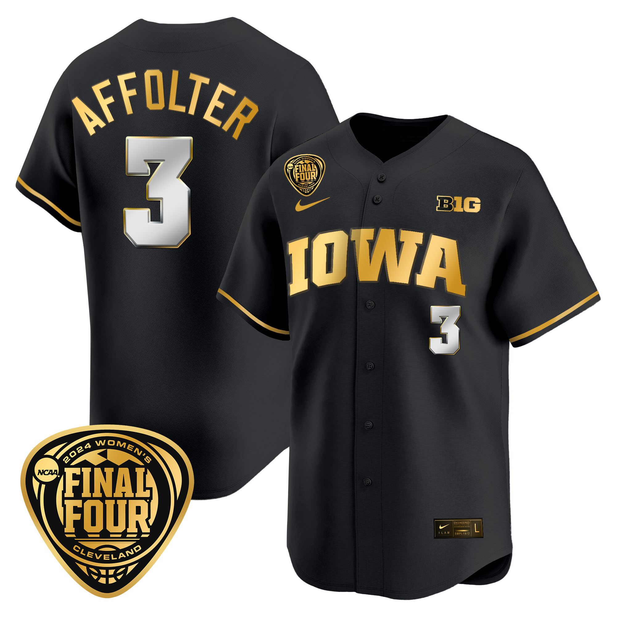 Men's Size - Iowa Hawkeyes 2024 Final Four Baseball Jersey - Women Patch - All Stitched