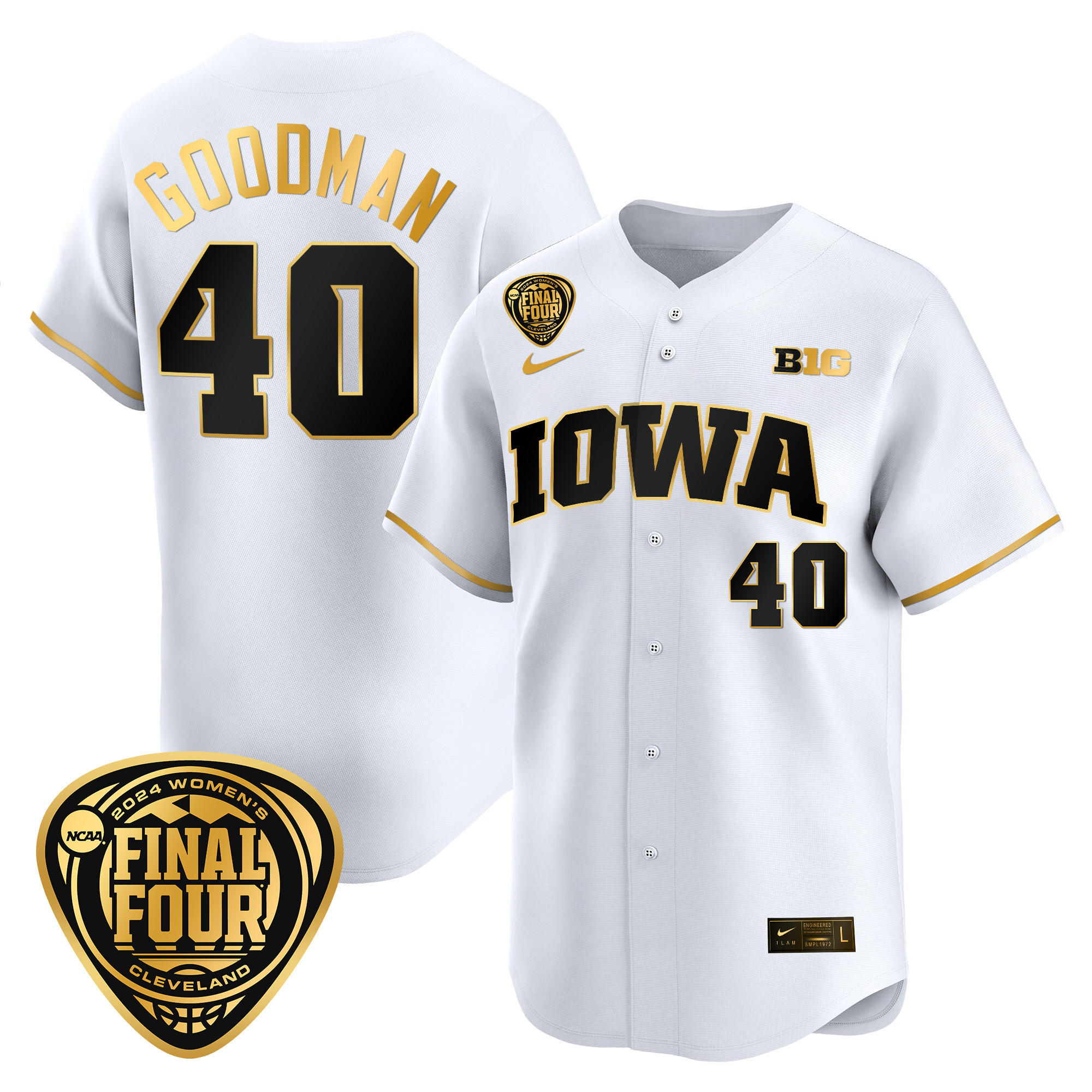 Men's Size - Iowa Hawkeyes 2024 Final Four Baseball Jersey - Women Patch - All Stitched