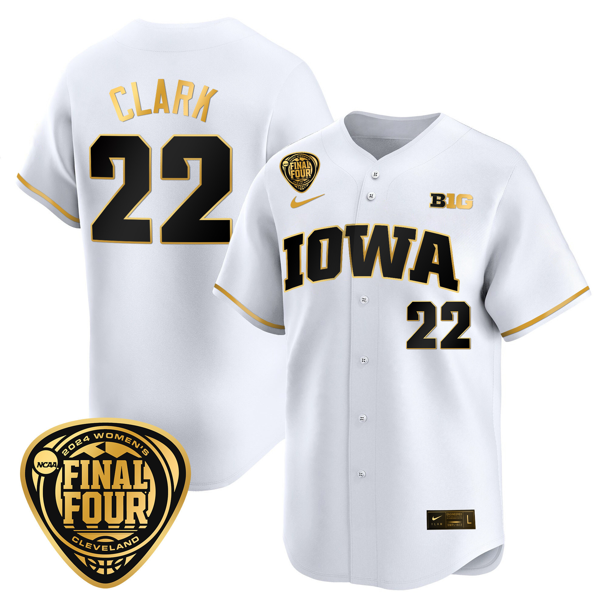 Men's Size - Iowa Hawkeyes 2024 Final Four Baseball Jersey - Women Patch - All Stitched
