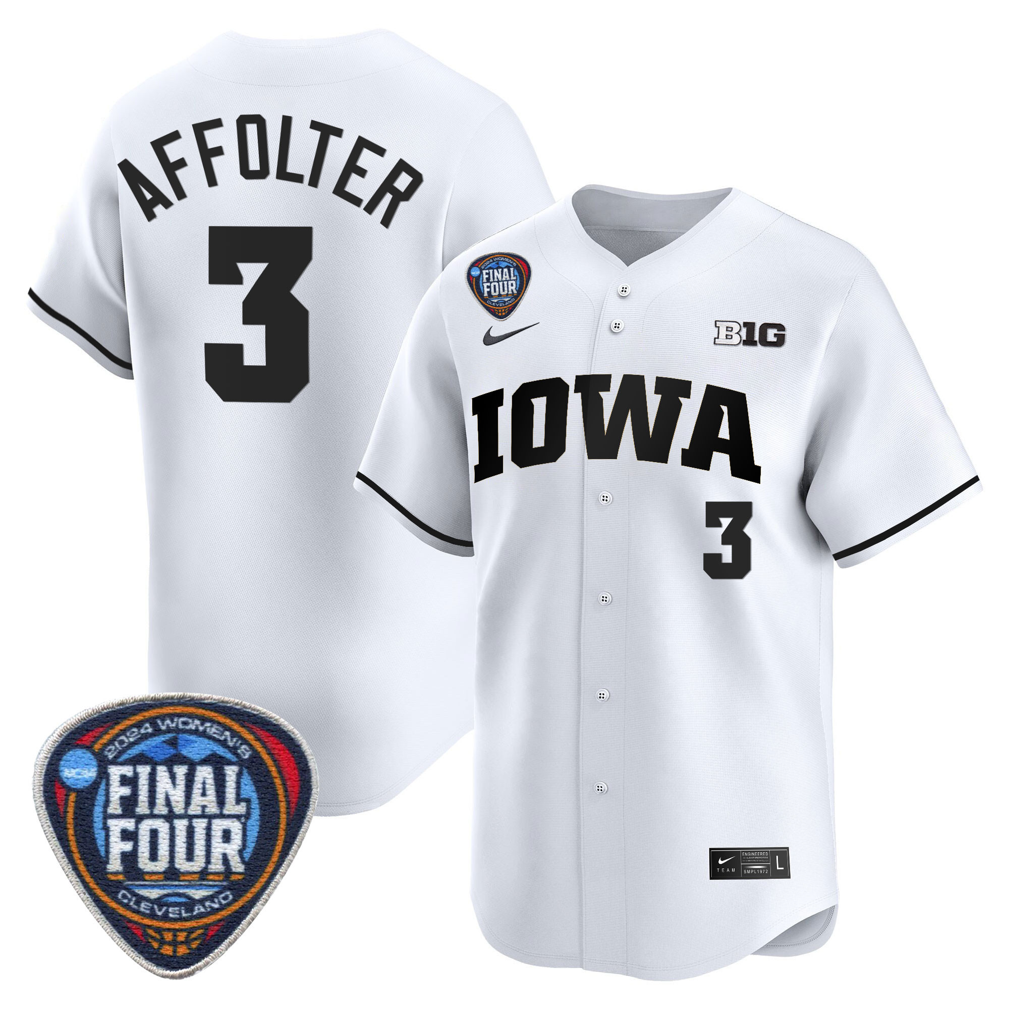 Men's Size - Iowa Hawkeyes 2024 Final Four Baseball Jersey - Women Patch - All Stitched