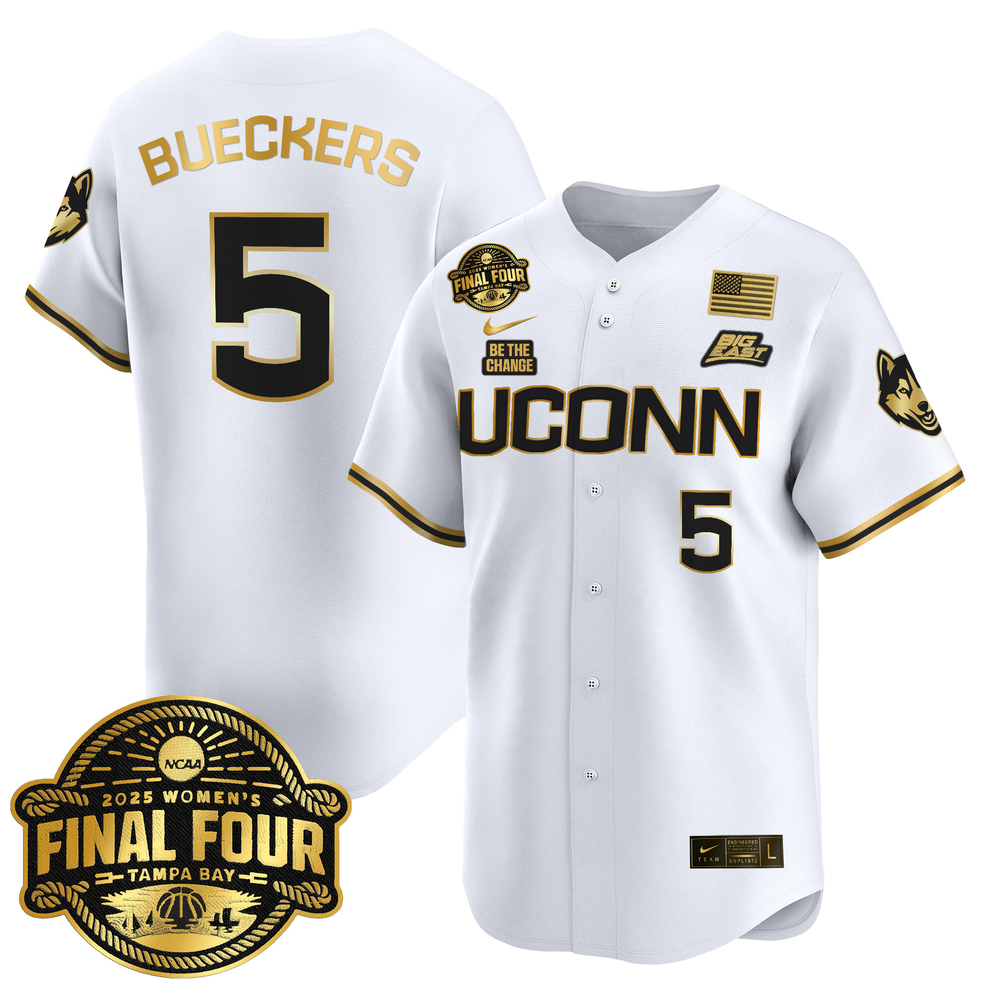Men's Size - UConn Huskies 2025 Big Eat Women's Final Four Patch Vapor Baseball Jersey - All Stitched