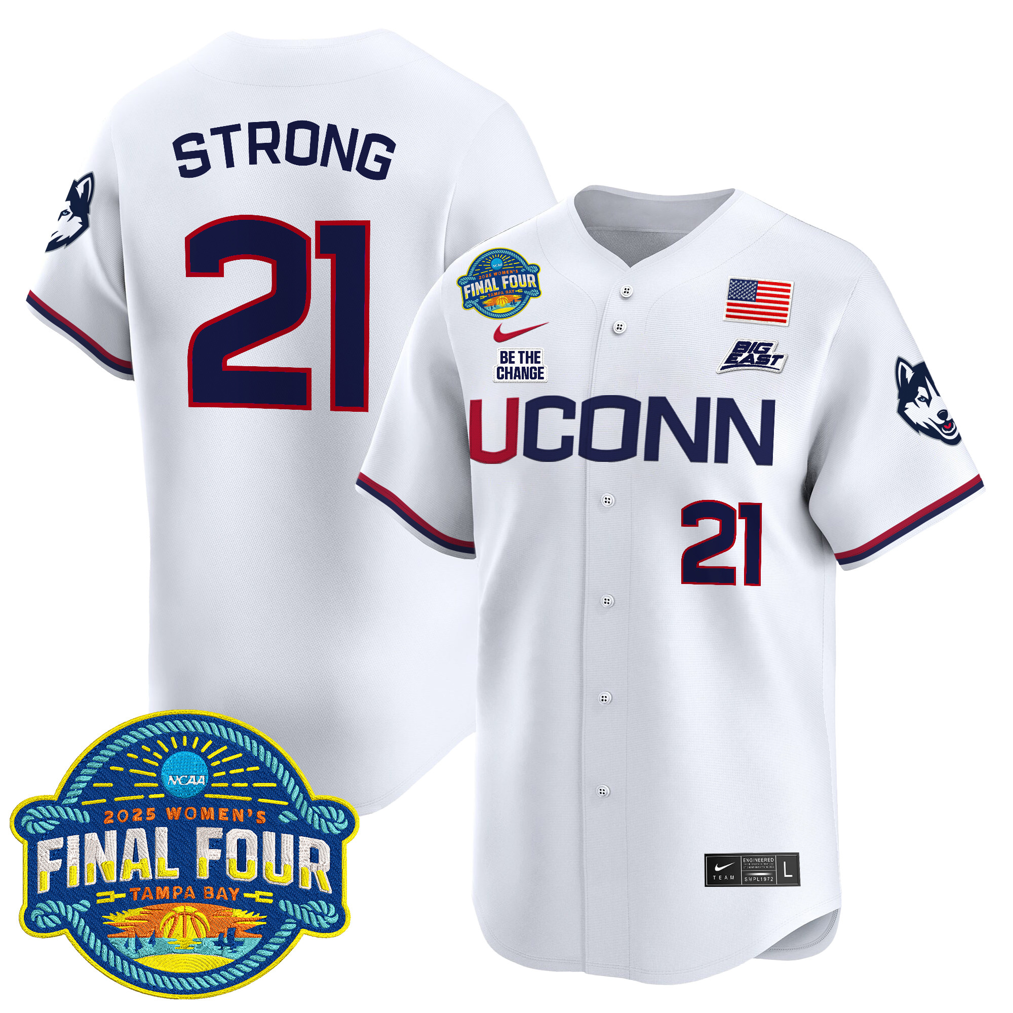 Men's Size - UConn Huskies 2025 Big Eat Women's Final Four Patch Vapor Baseball Jersey - All Stitched