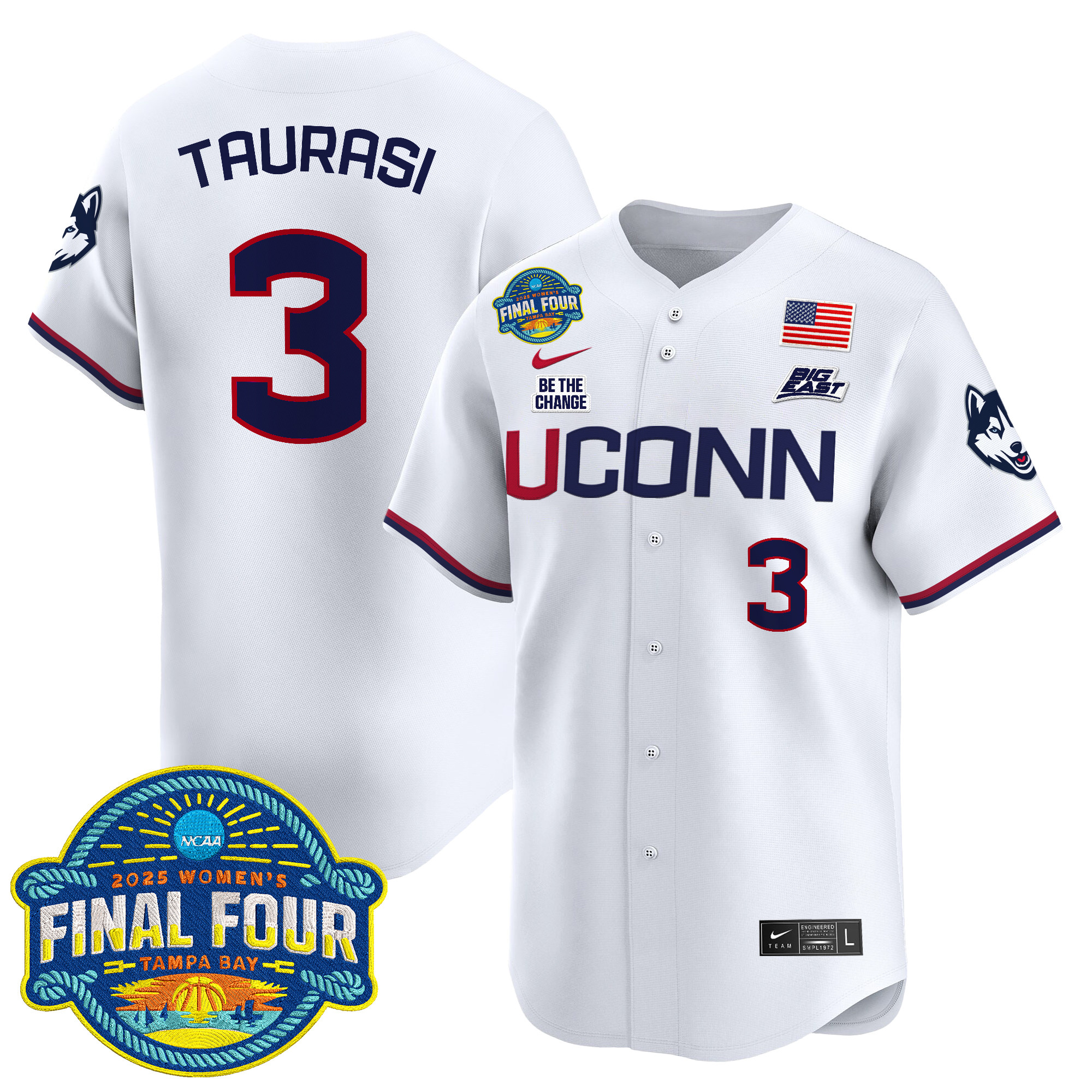 Men's Size - UConn Huskies 2025 Big Eat Women's Final Four Patch Vapor Baseball Jersey - All Stitched
