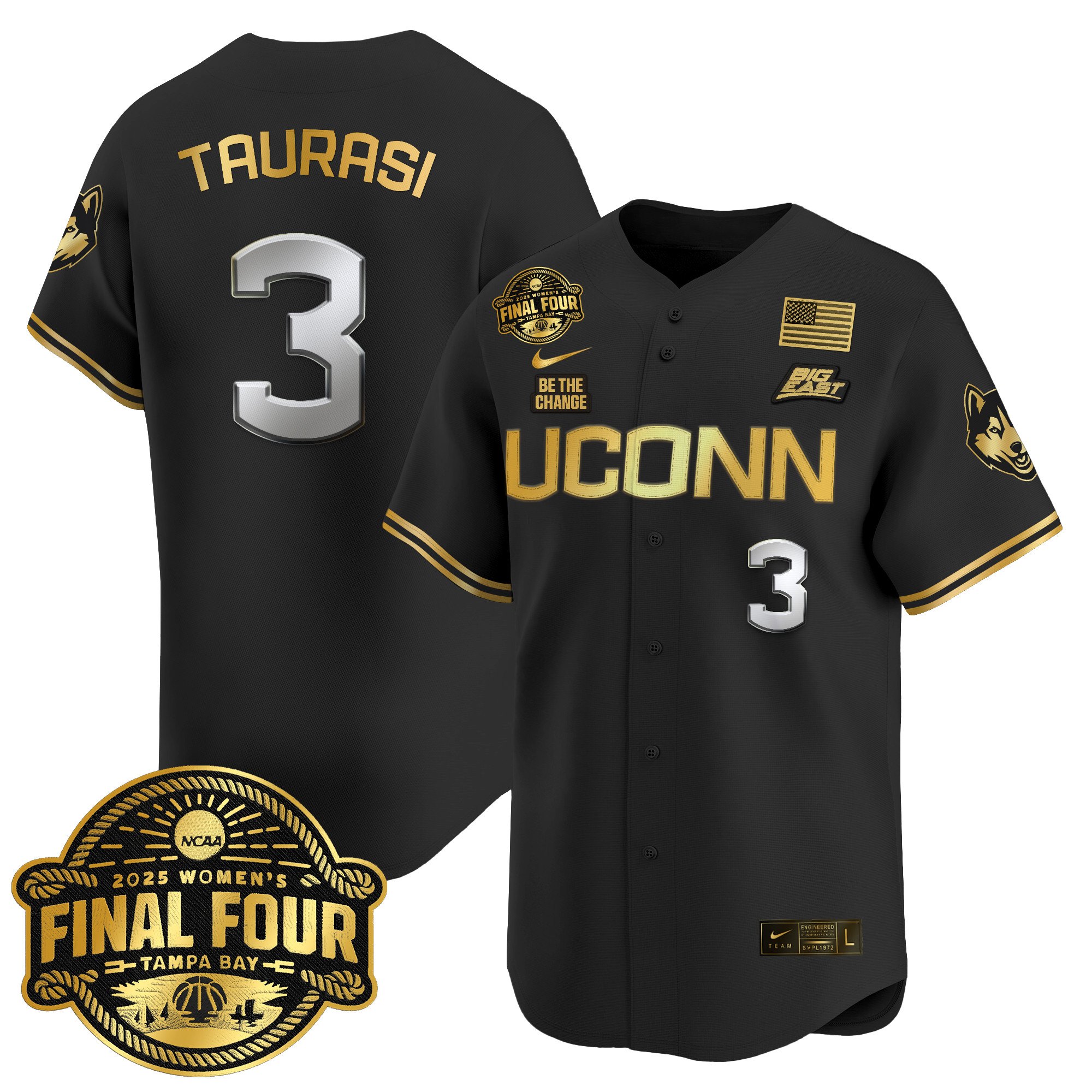Men's Size - UConn Huskies 2025 Big Eat Women's Final Four Patch Vapor Baseball Jersey - All Stitched