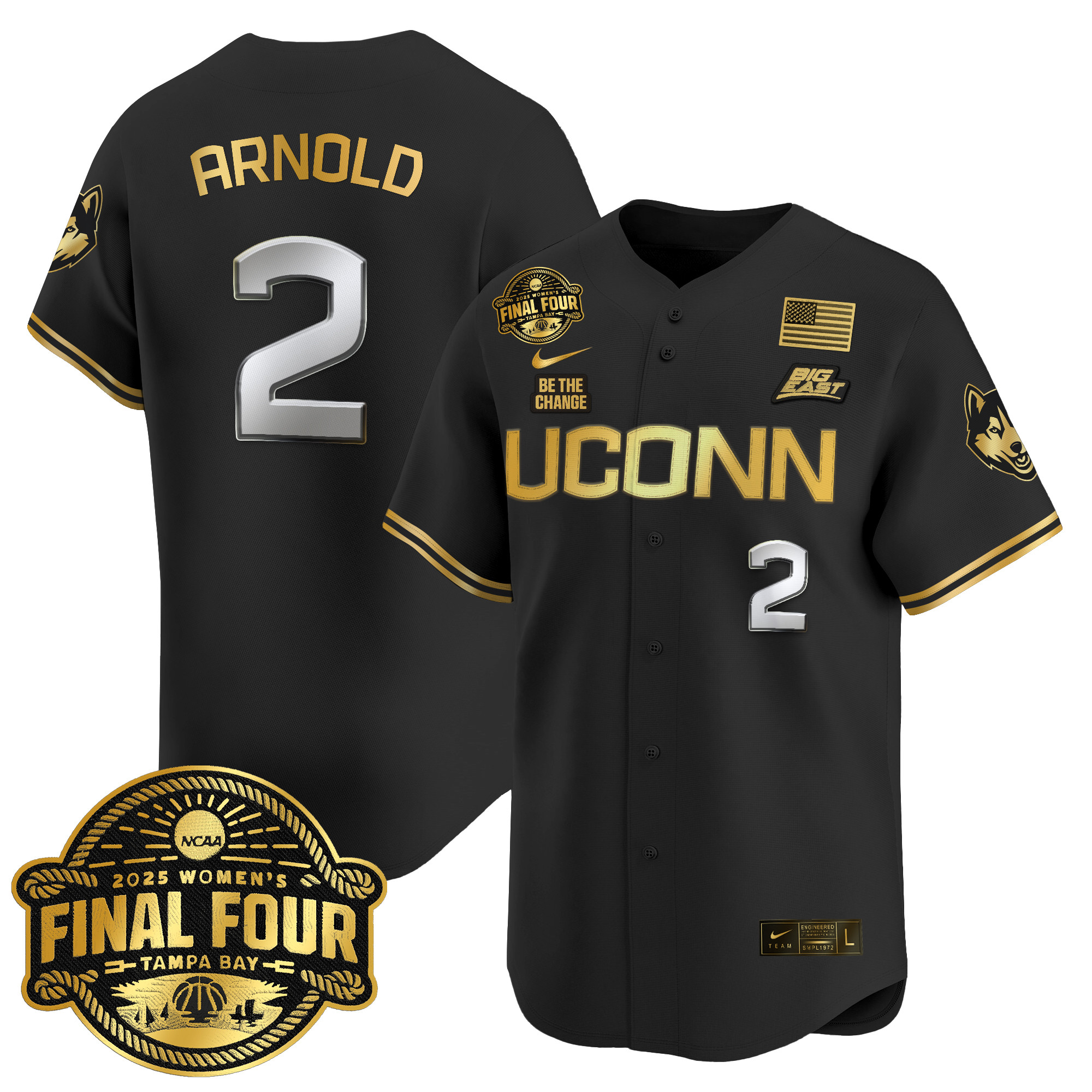 Men's Size - UConn Huskies 2025 Big Eat Women's Final Four Patch Vapor Baseball Jersey - All Stitched