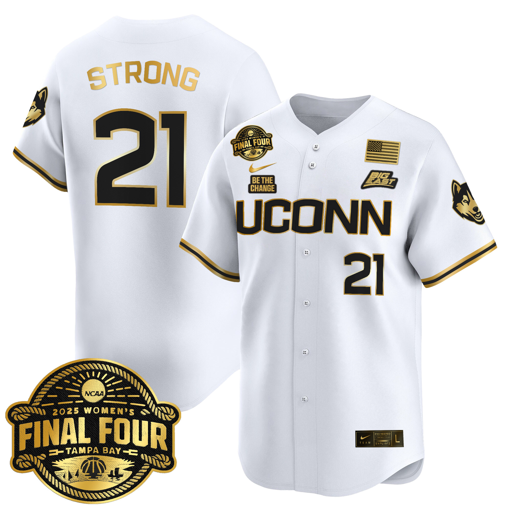 Men's Size - UConn Huskies 2025 Big Eat Women's Final Four Patch Vapor Baseball Jersey - All Stitched
