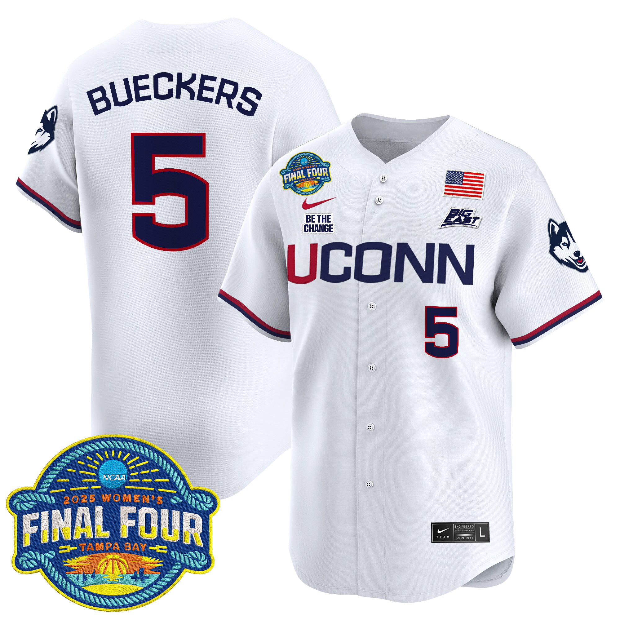 Men's Size - UConn Huskies 2025 Big Eat Women's Final Four Patch Vapor Baseball Jersey - All Stitched