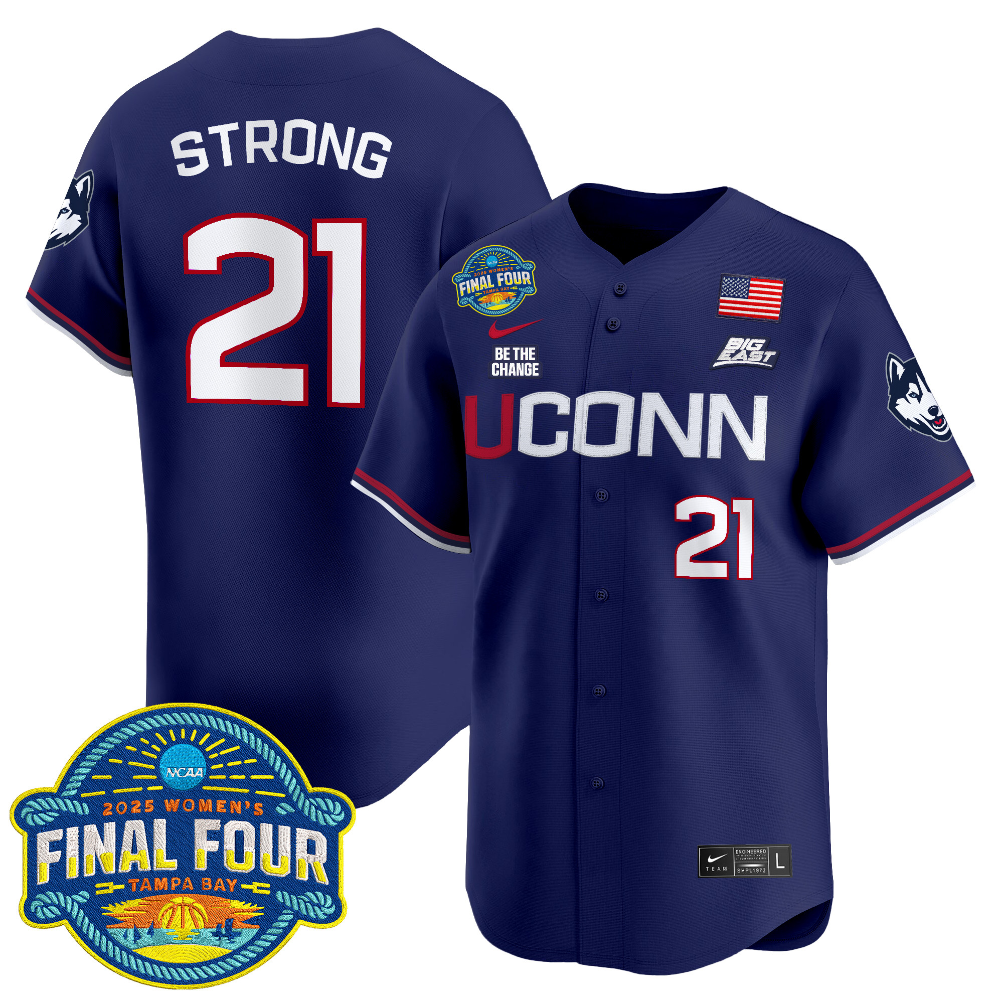 Men's Size - UConn Huskies 2025 Big Eat Women's Final Four Patch Vapor Baseball Jersey - All Stitched