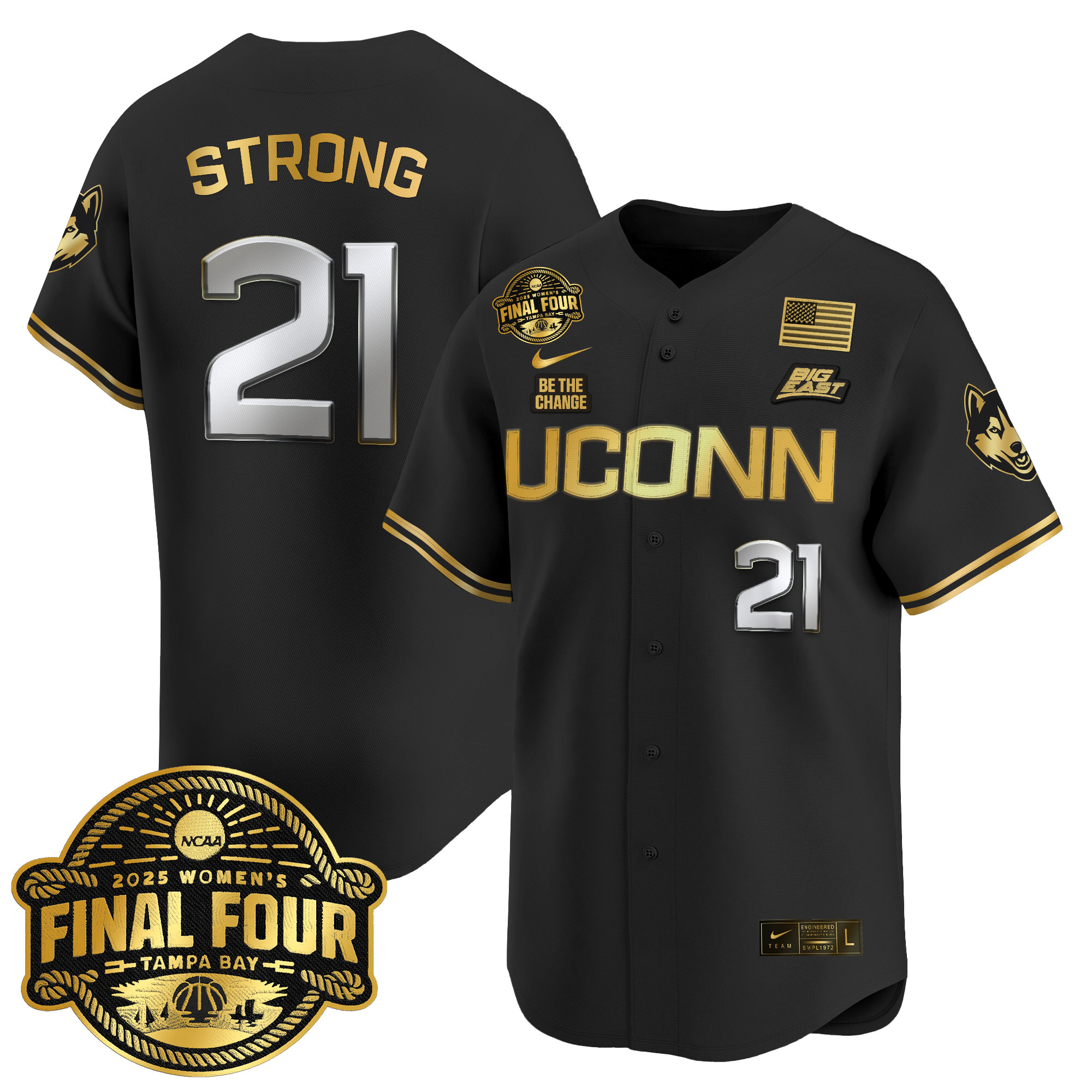 Men's Size - UConn Huskies 2025 Big Eat Women's Final Four Patch Vapor Baseball Jersey - All Stitched