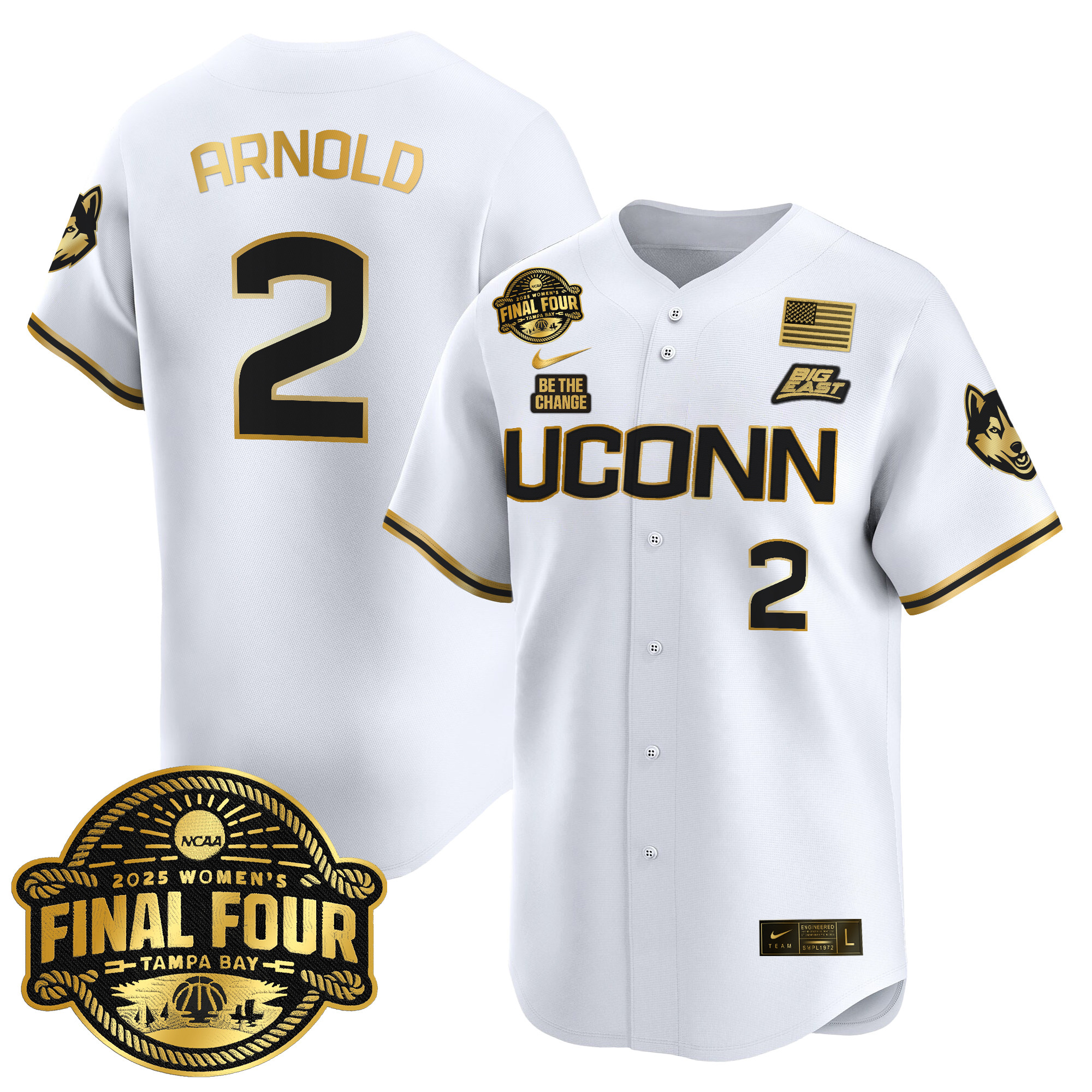 Men's Size - UConn Huskies 2025 Big Eat Women's Final Four Patch Vapor Baseball Jersey - All Stitched
