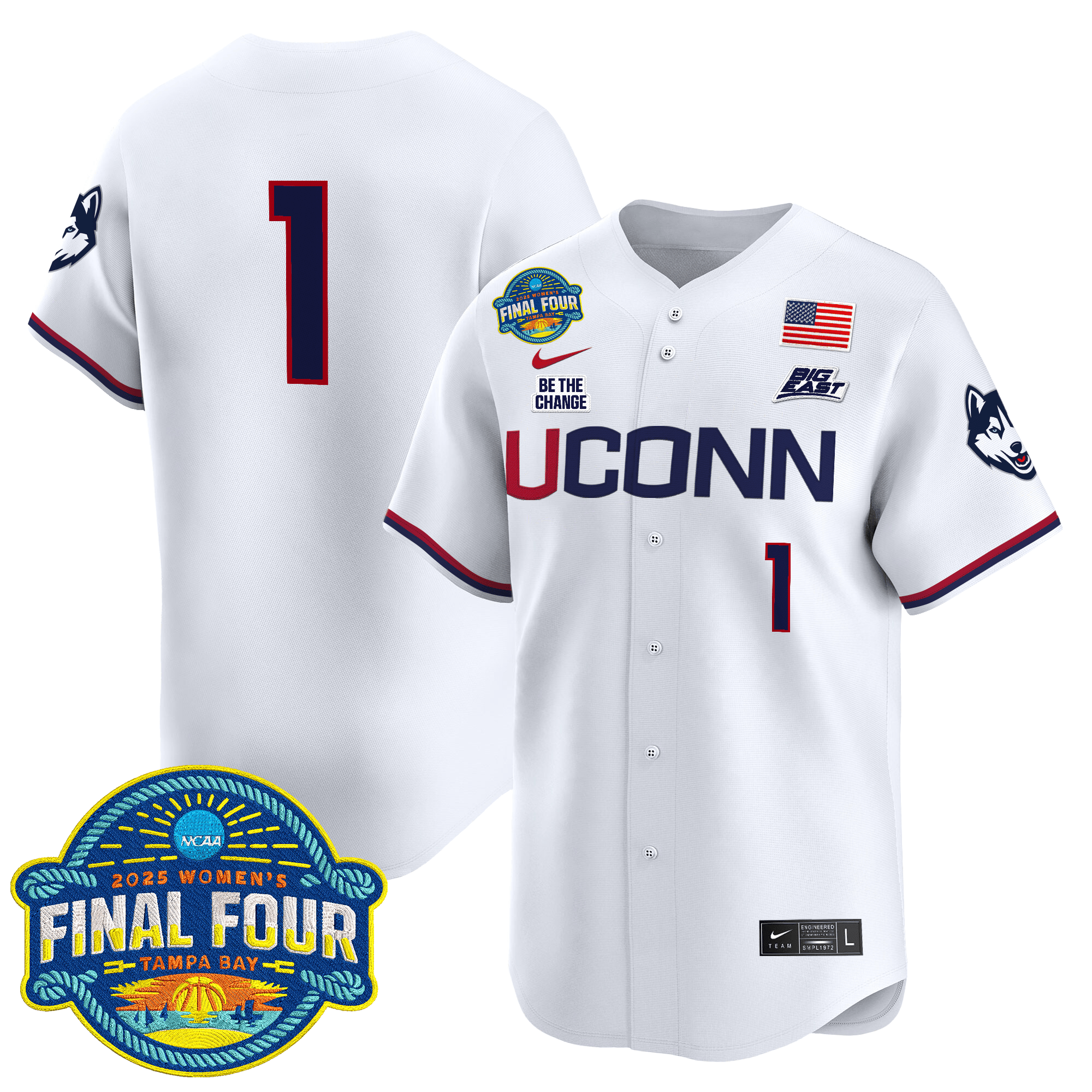 Men's Size - UConn Huskies 2025 Big Eat Women's Final Four Patch Vapor Baseball Jersey - All Stitched