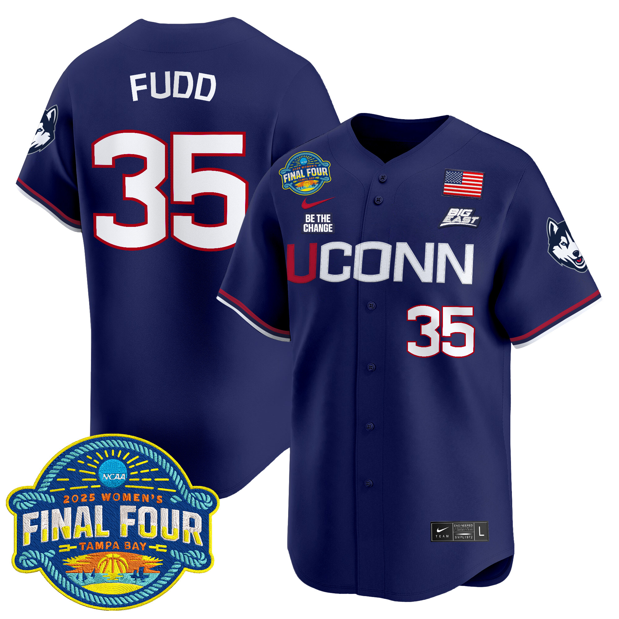Men's Size - UConn Huskies 2025 Big Eat Women's Final Four Patch Vapor Baseball Jersey - All Stitched