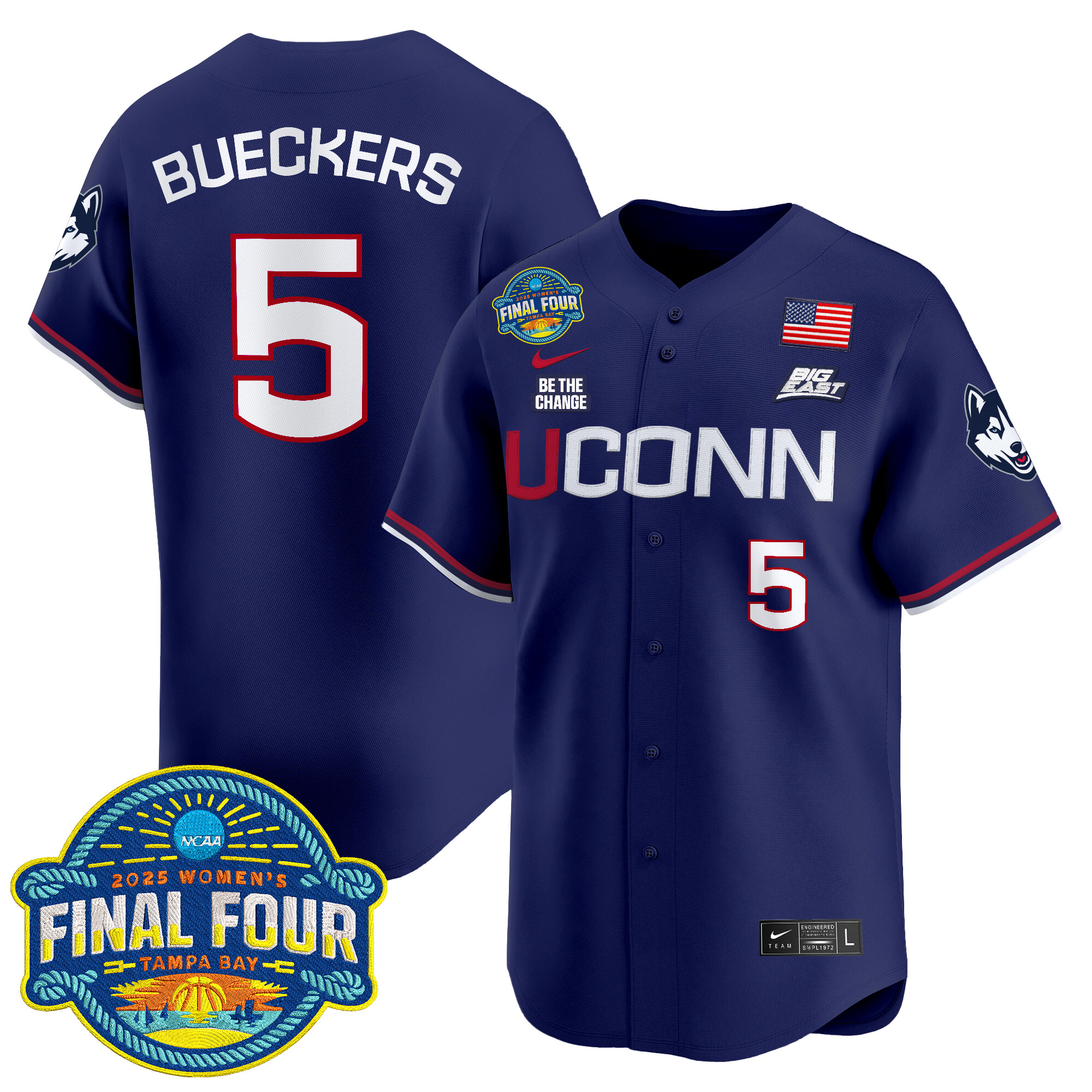 Men's Size - UConn Huskies 2025 Big Eat Women's Final Four Patch Vapor Baseball Jersey - All Stitched
