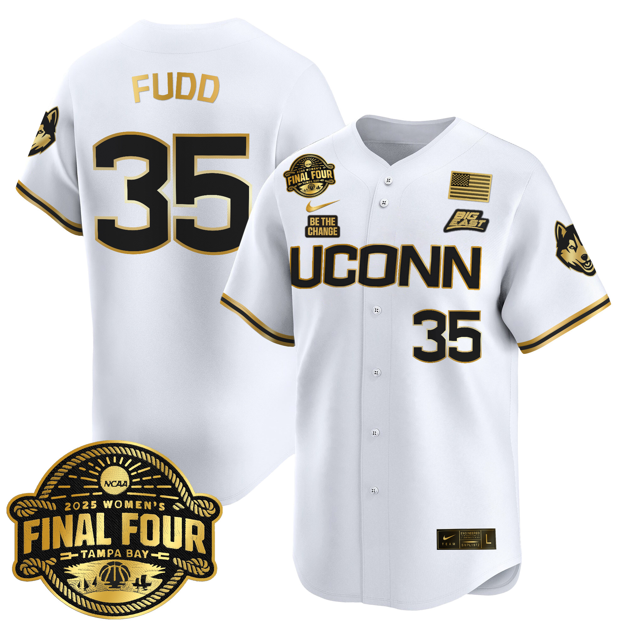 Men's Size - UConn Huskies 2025 Big Eat Women's Final Four Patch Vapor Baseball Jersey - All Stitched