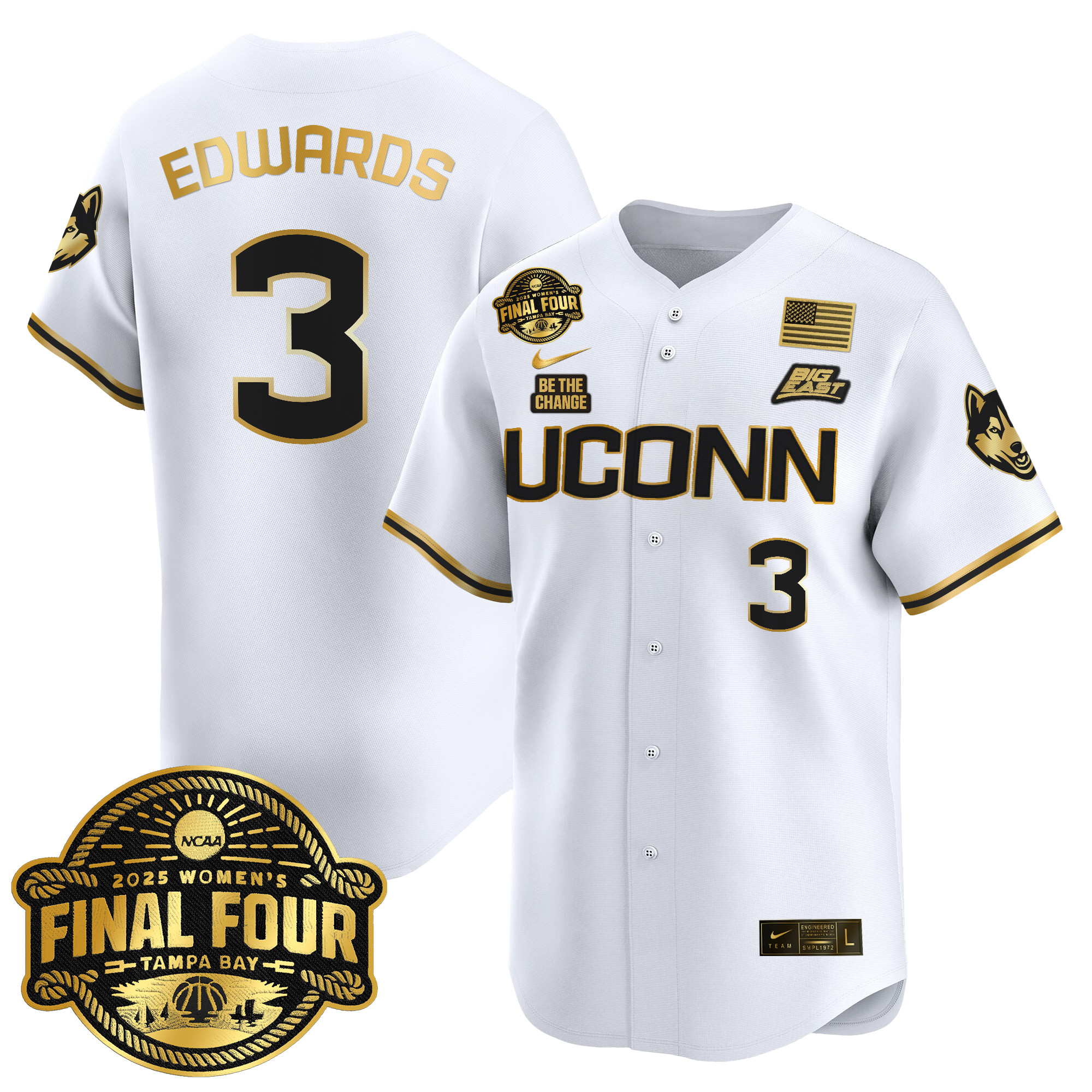 Men's Size - UConn Huskies 2025 Big Eat Women's Final Four Patch Vapor Baseball Jersey - All Stitched