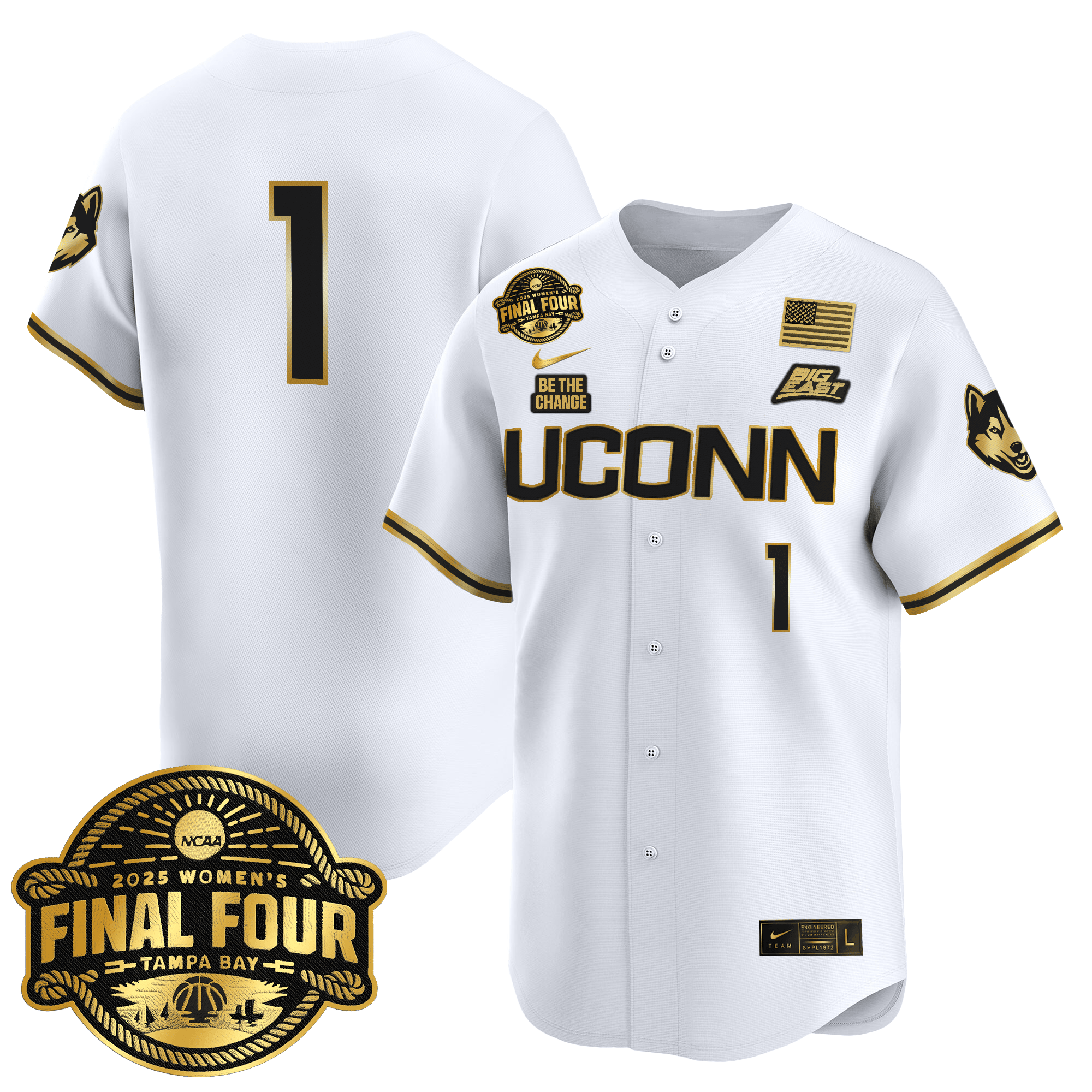 Men's Size - UConn Huskies 2025 Big Eat Women's Final Four Patch Vapor Baseball Jersey - All Stitched